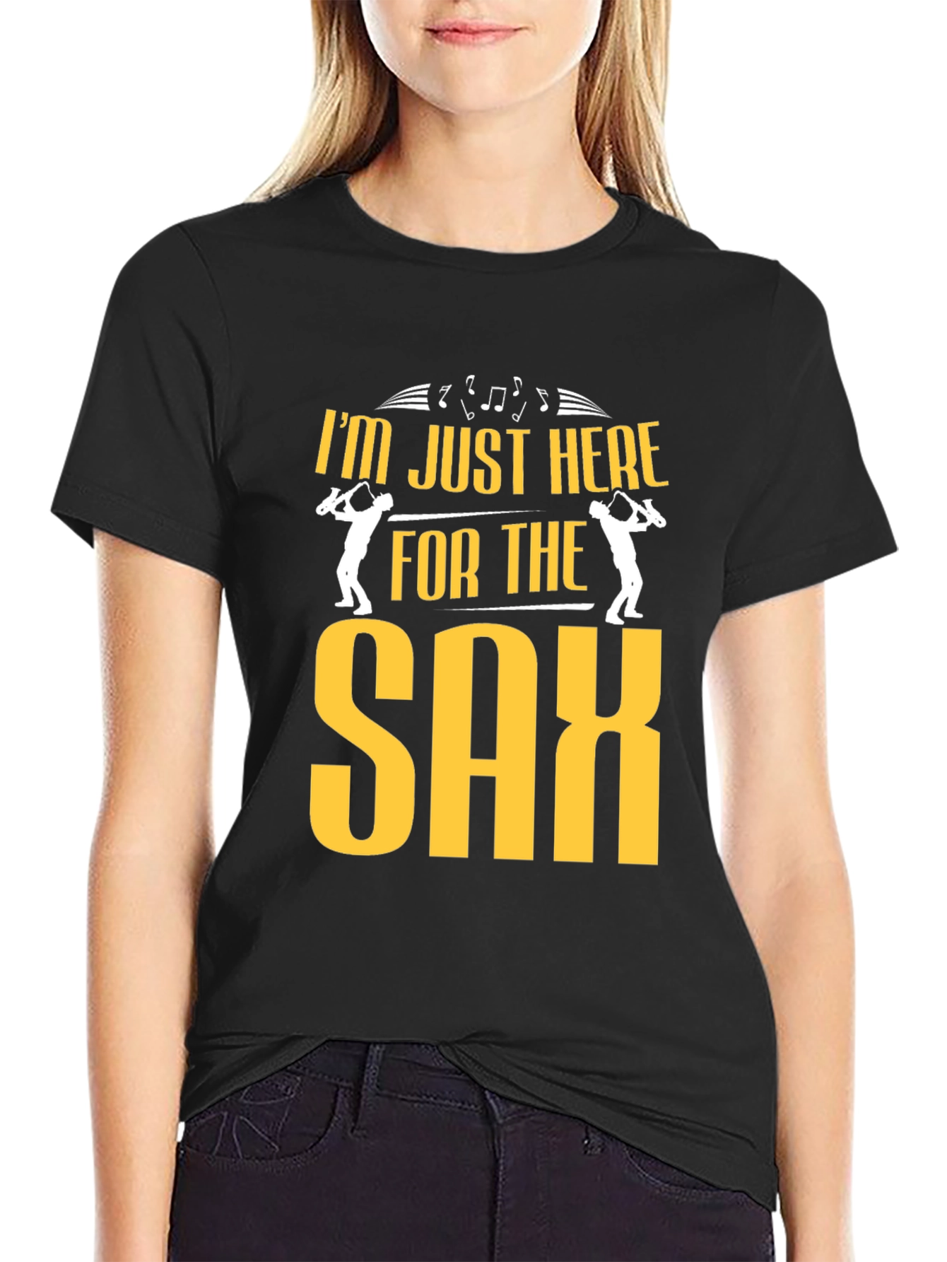 Black I'm Just Here For The Sax - Black Cotton T-Shirt view 2