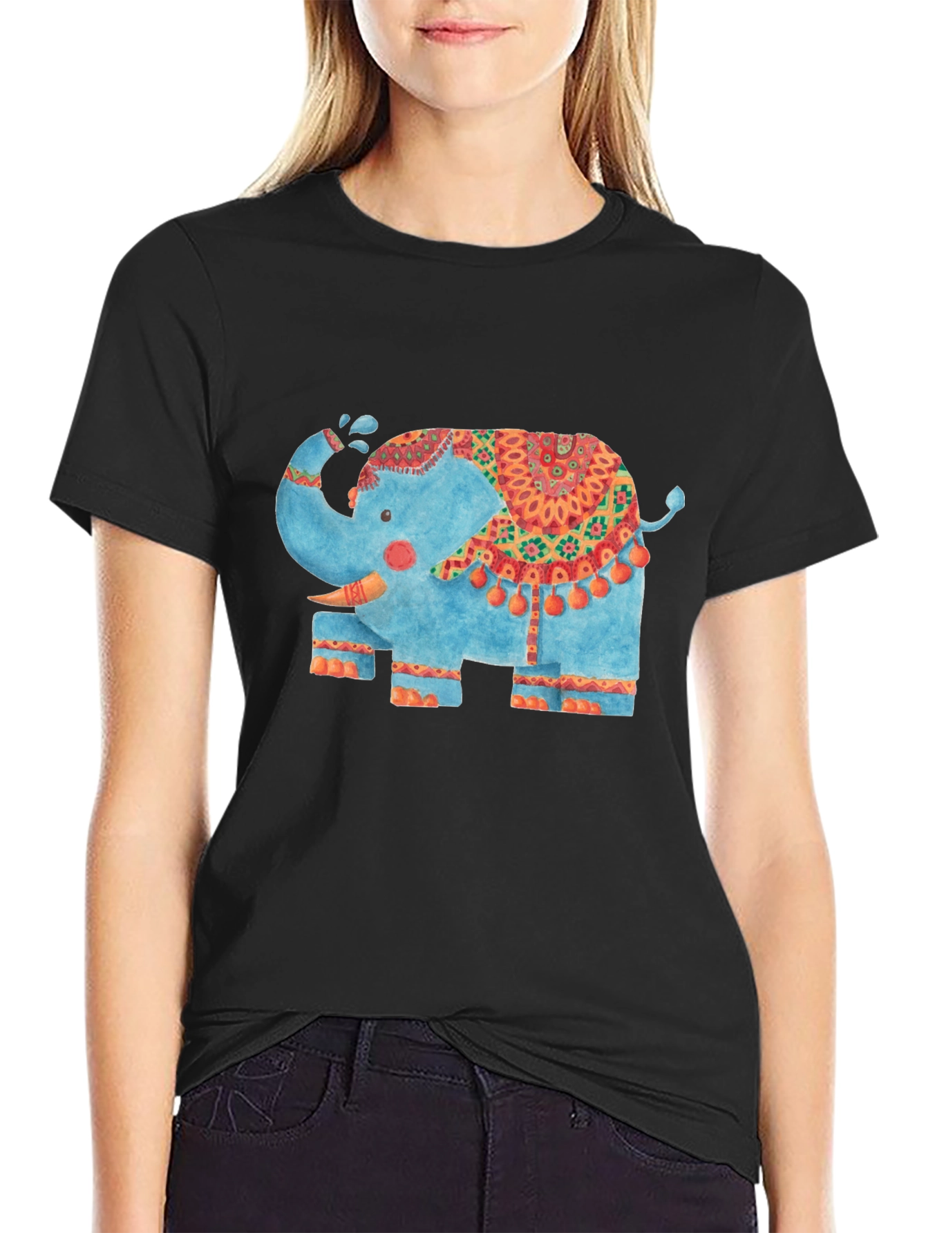 Black Elephant Graphic Tee - Black Cotton T-Shirt view 2