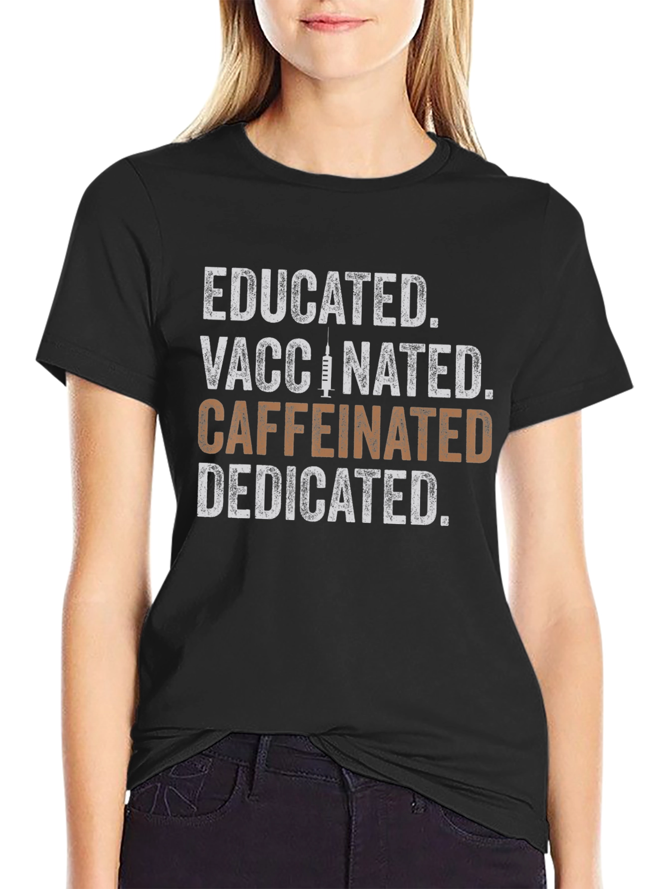 Black Educated Vaccinated Caffeinated Dedicated Graphic Tee view 2