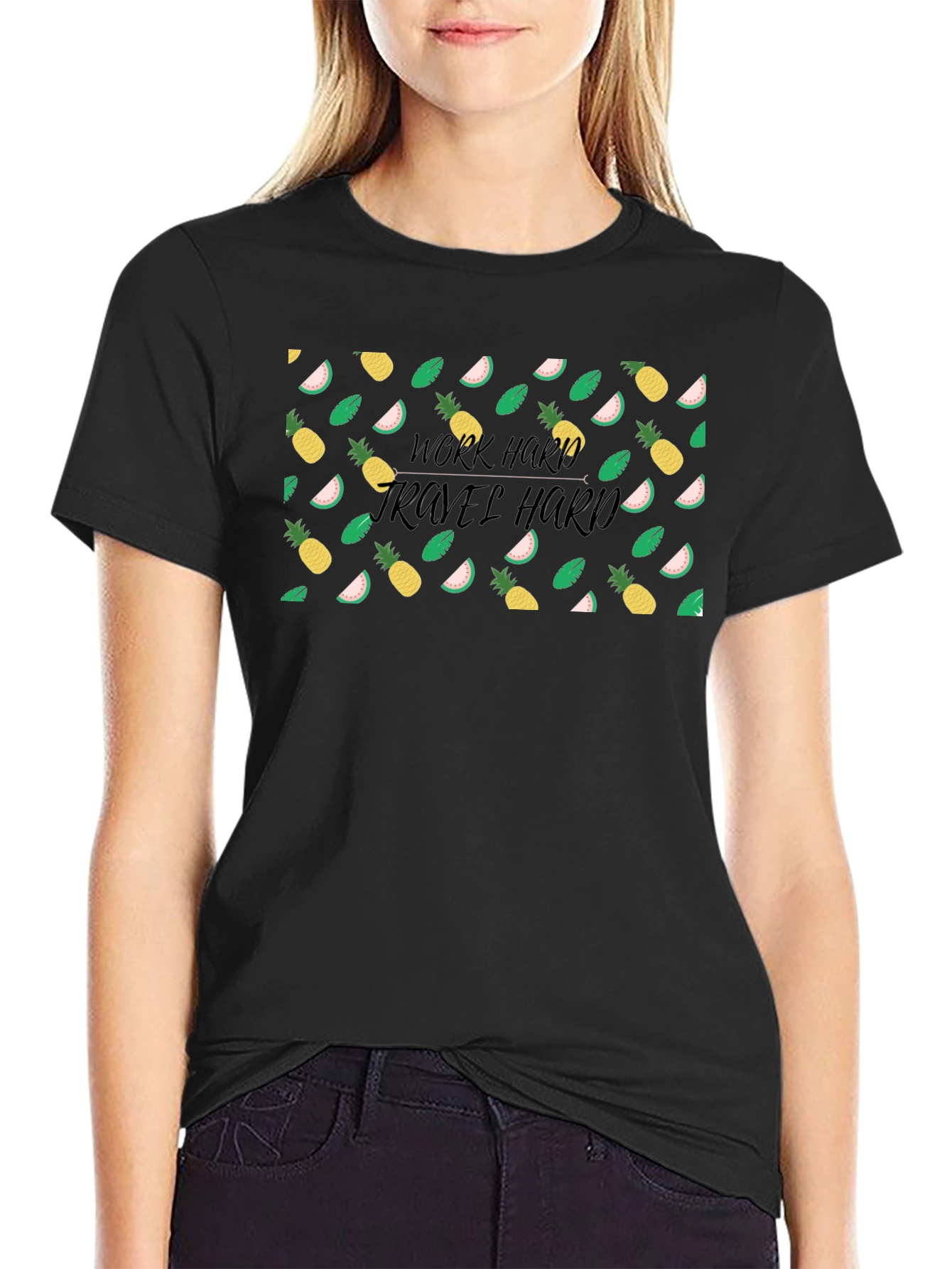 Black Tropical Patterned T-Shirt view 2