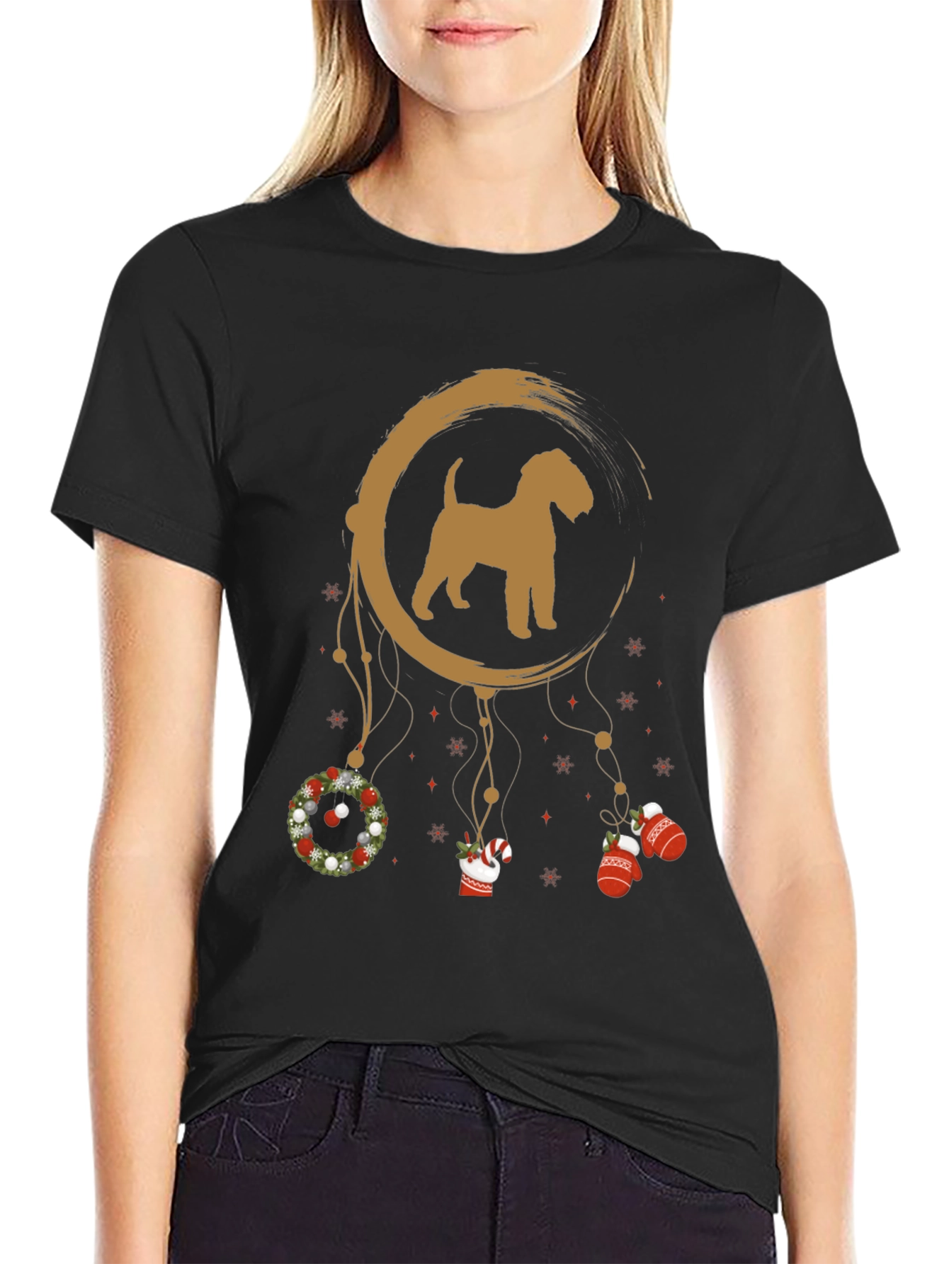 Black Dog Breed Christmas Dreamcatcher T-Shirt view 2