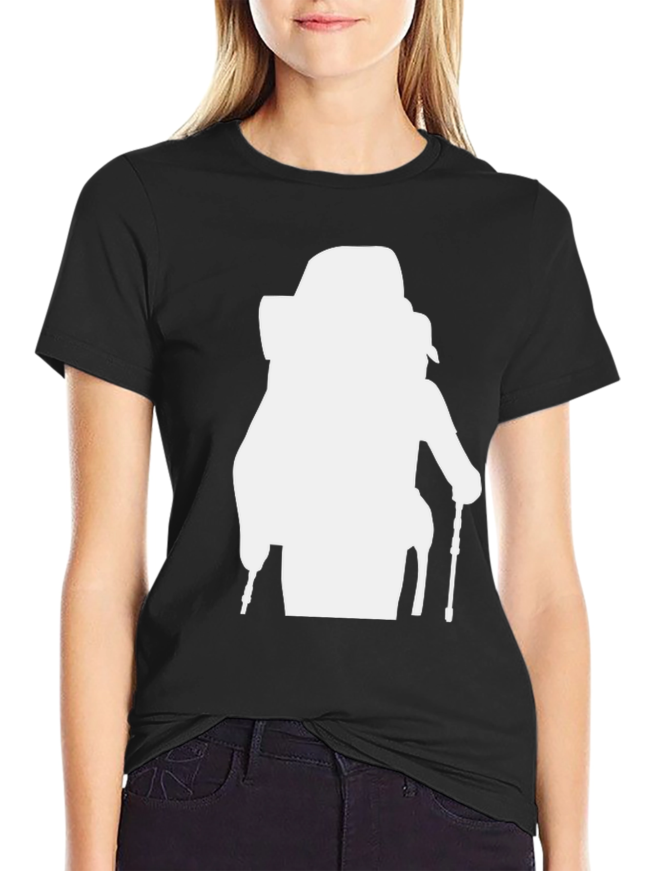 Black Hiker Silhouette Graphic Tee - Black Cotton Blend view 2