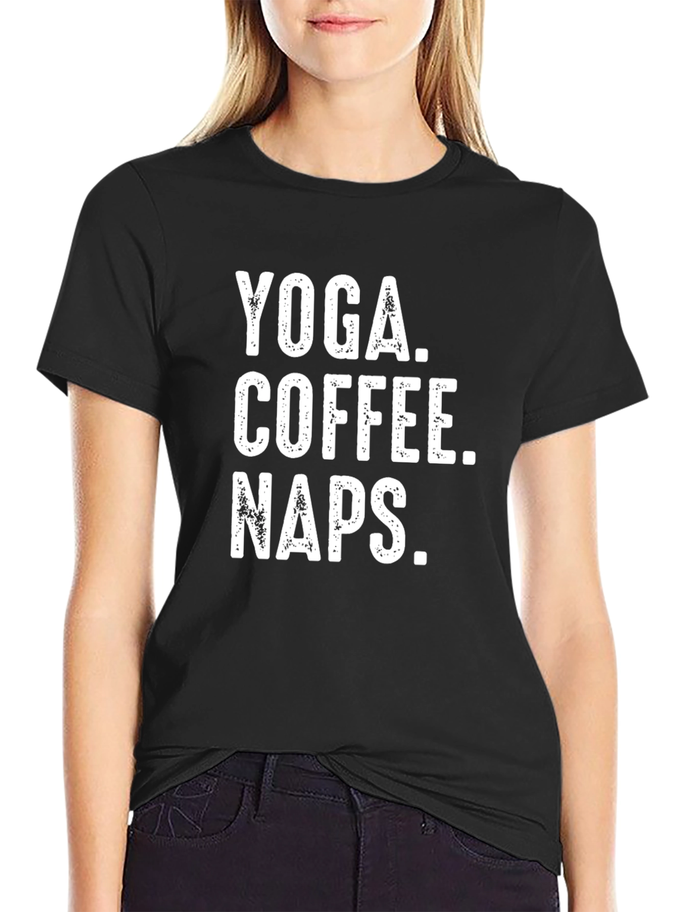 Black Yoga, Coffee, Naps Graphic Tee - Black Unisex T-Shirt view 2