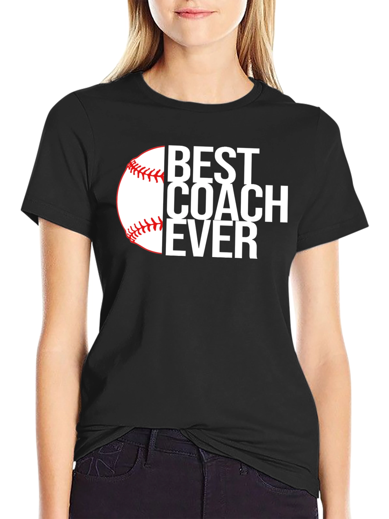 Black Best Coach Ever Baseball T-Shirt - Black view 2
