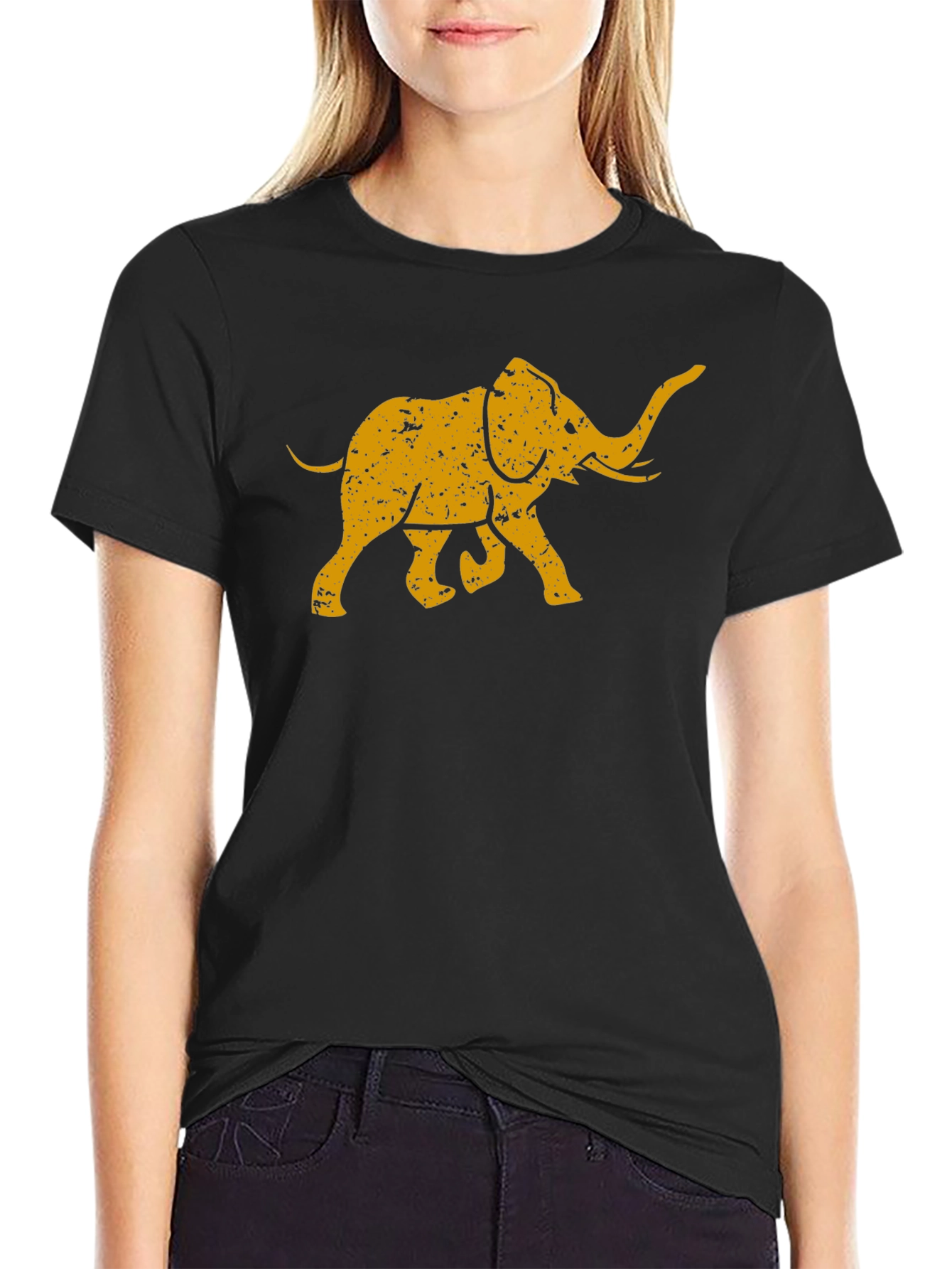 Black Vintage Elephant Graphic Tee - Black Cotton T-Shirt view 2