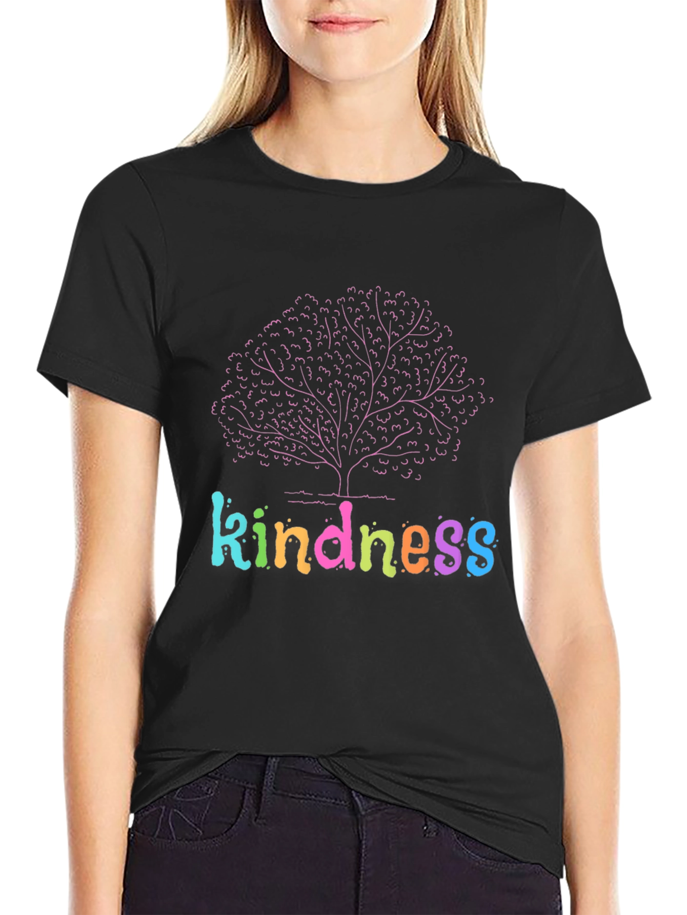 Black Kindness Tree Graphic Black T-Shirt view 2