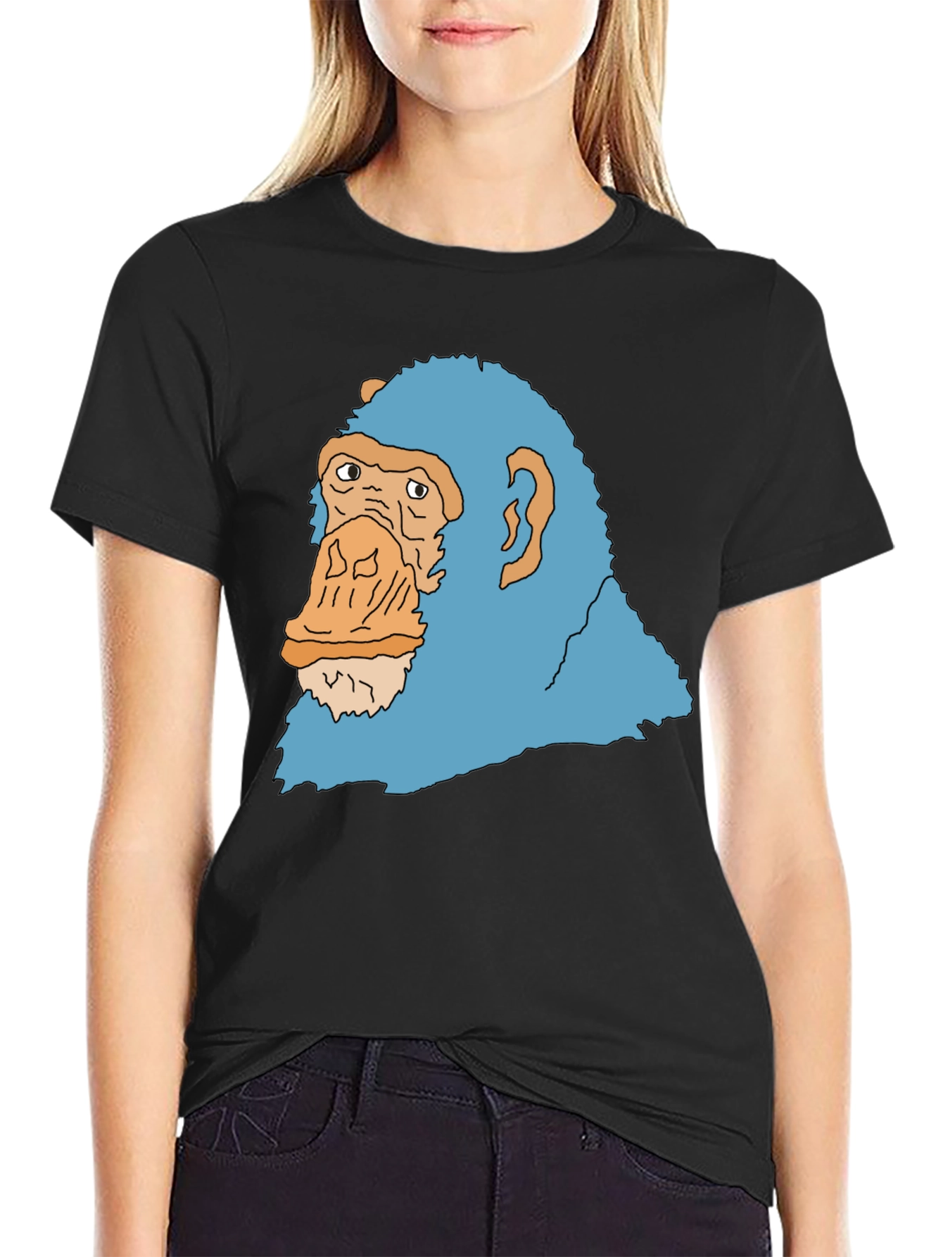 Black Blue Monkey Graphic Black T-Shirt view 2