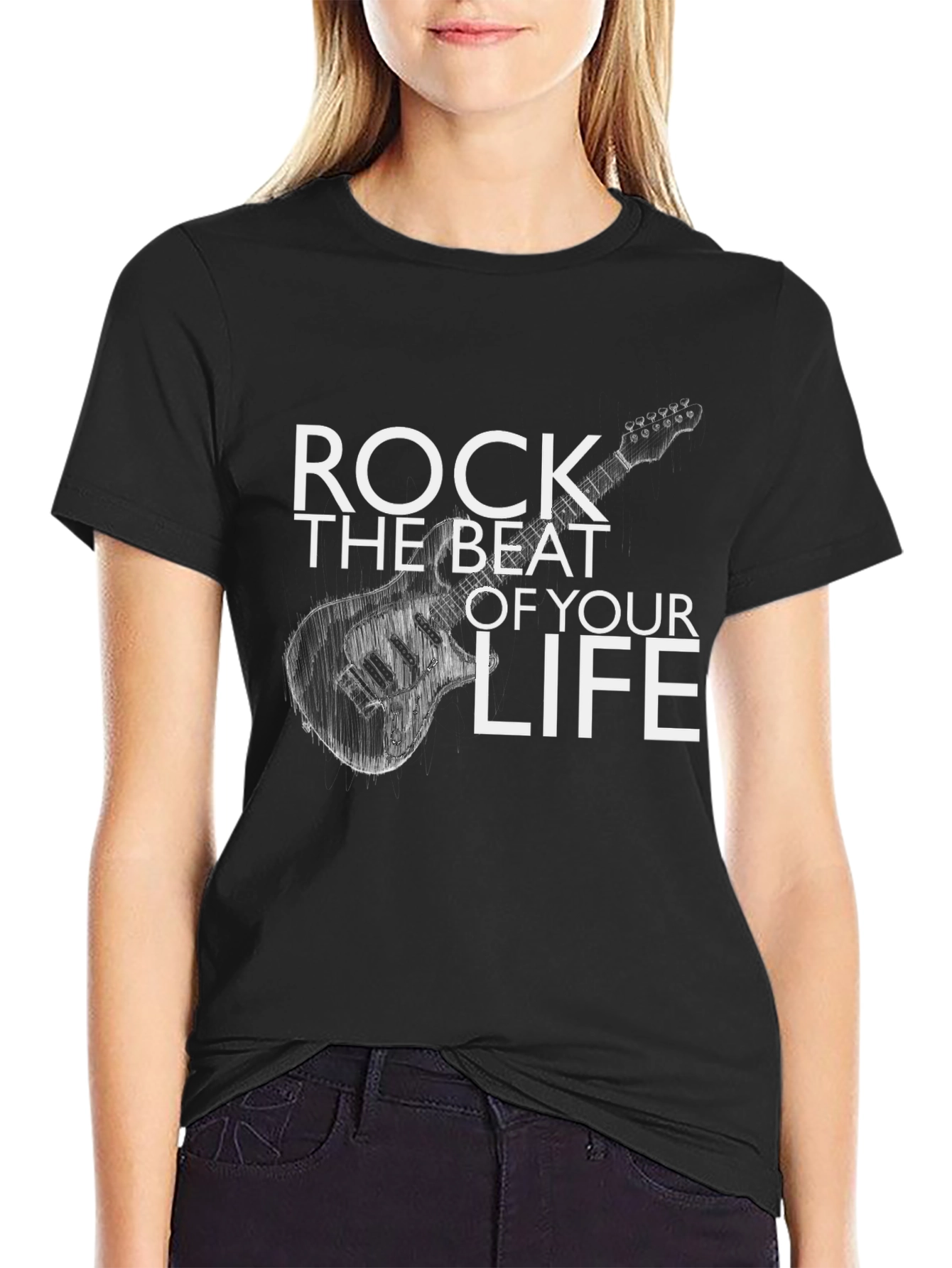 Black Rock the Beat Guitar Graphic Tee - Black view 2