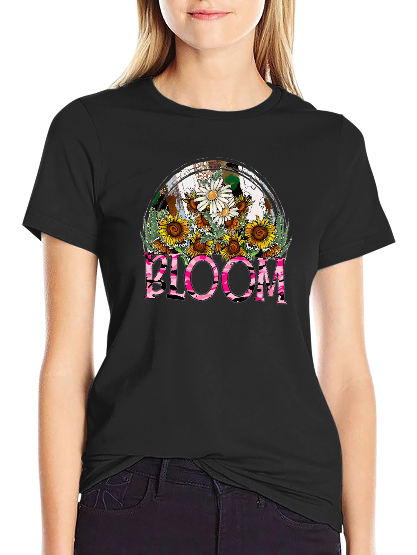 Black Bloom Floral Graphic T-Shirt - Stylish Casual Tee view 2