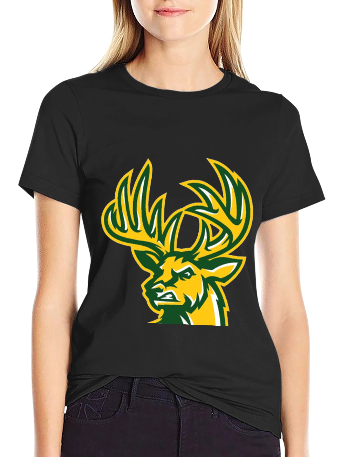 Black Deer Graphic T-Shirt - Black Cotton Tee view 2