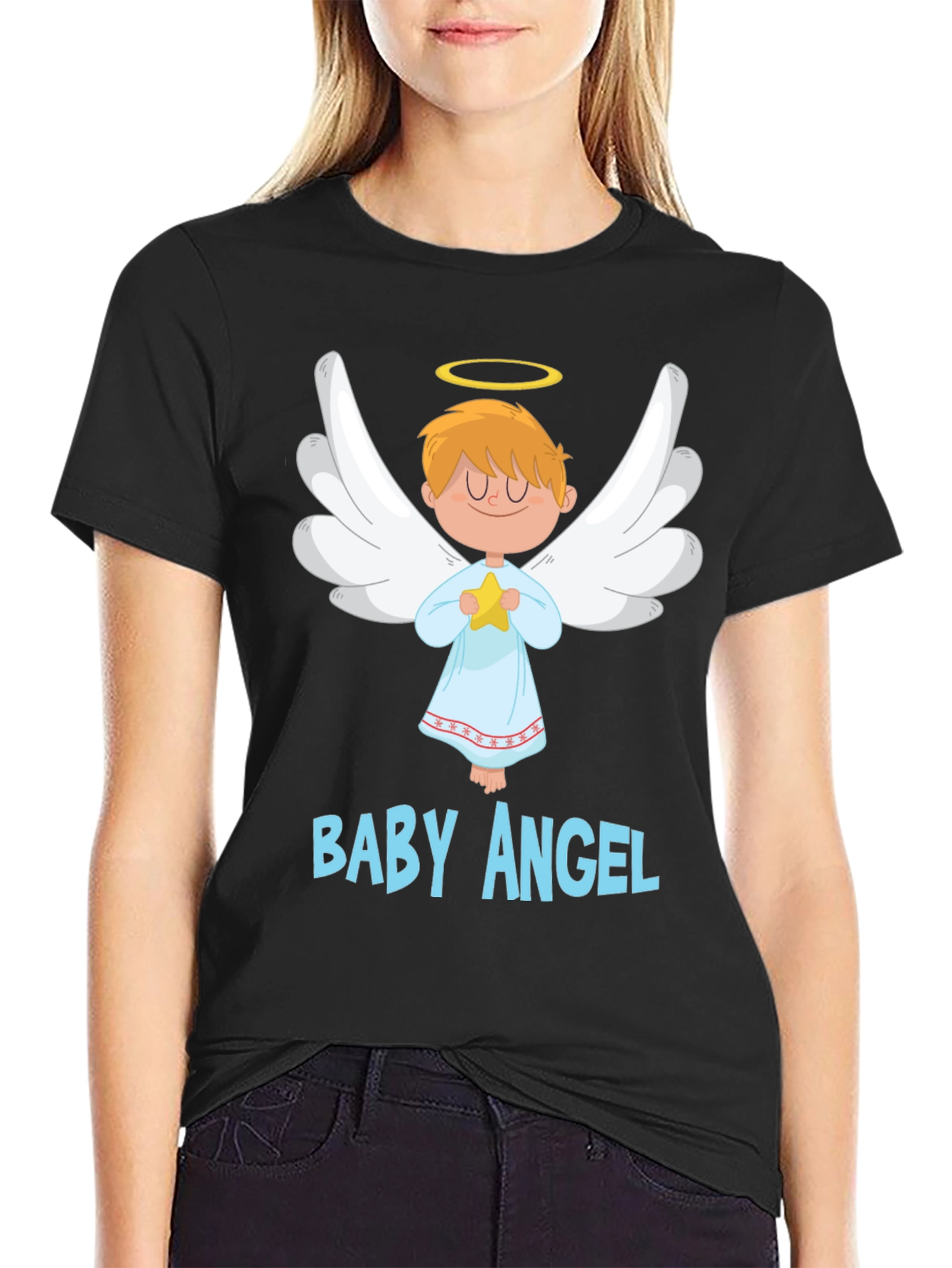 Black Baby Angel Graphic Tee - Cute & Comfortable Black T-Shirt view 2