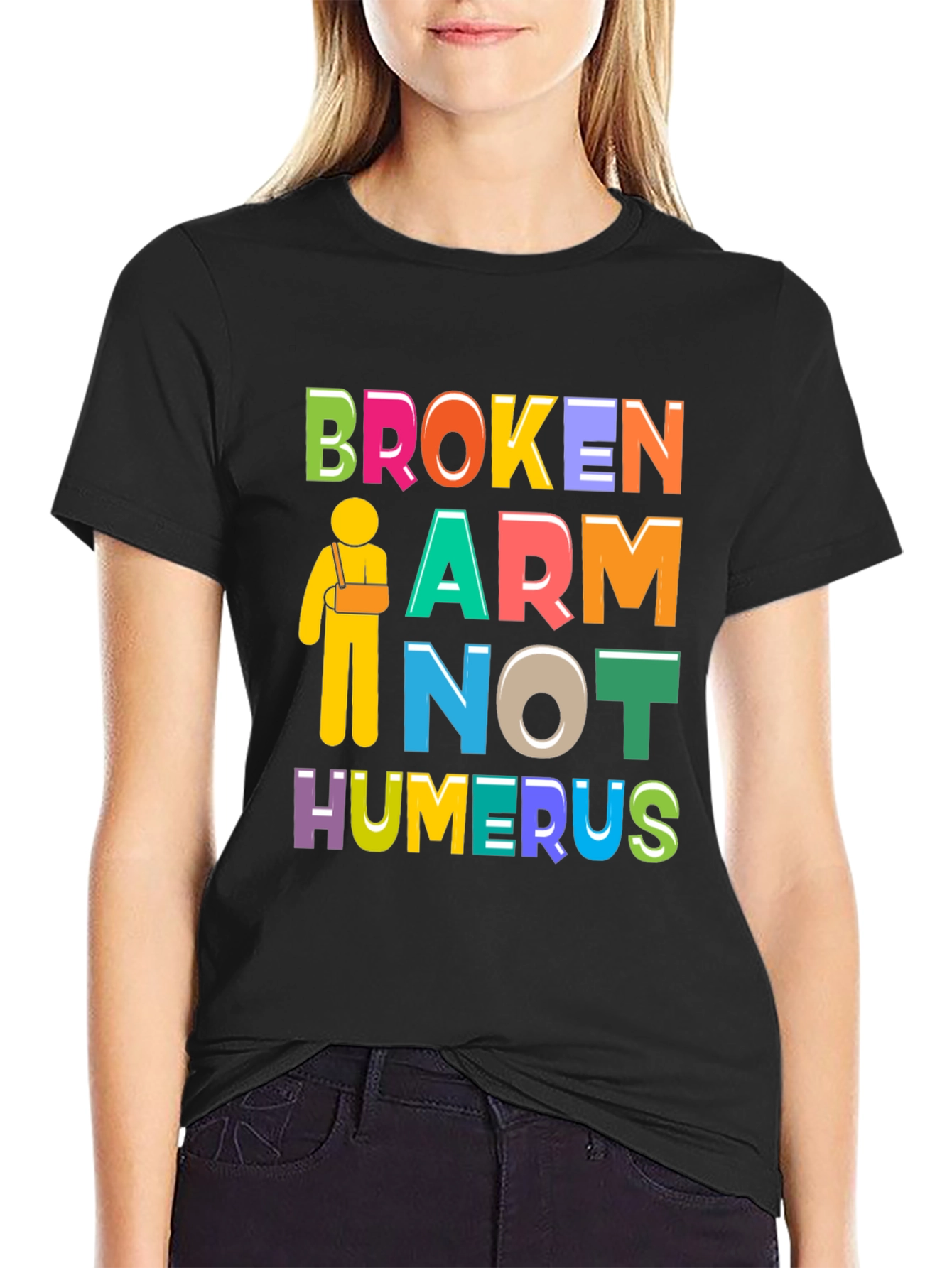 Black Broken Arm Humor Graphic Tee view 2