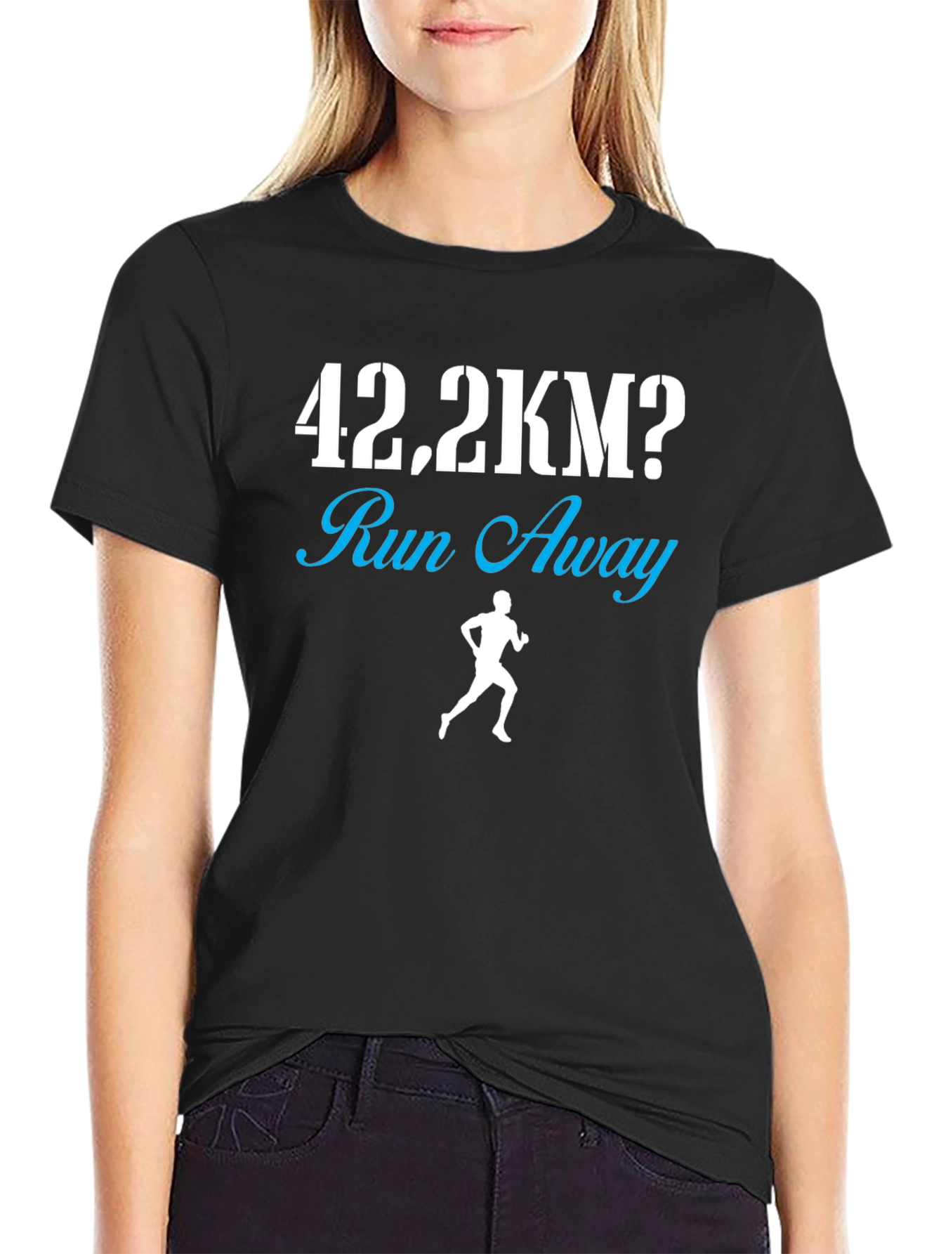 Black 42.2KM Run Away Funny Marathon Runner T-Shirt view 2