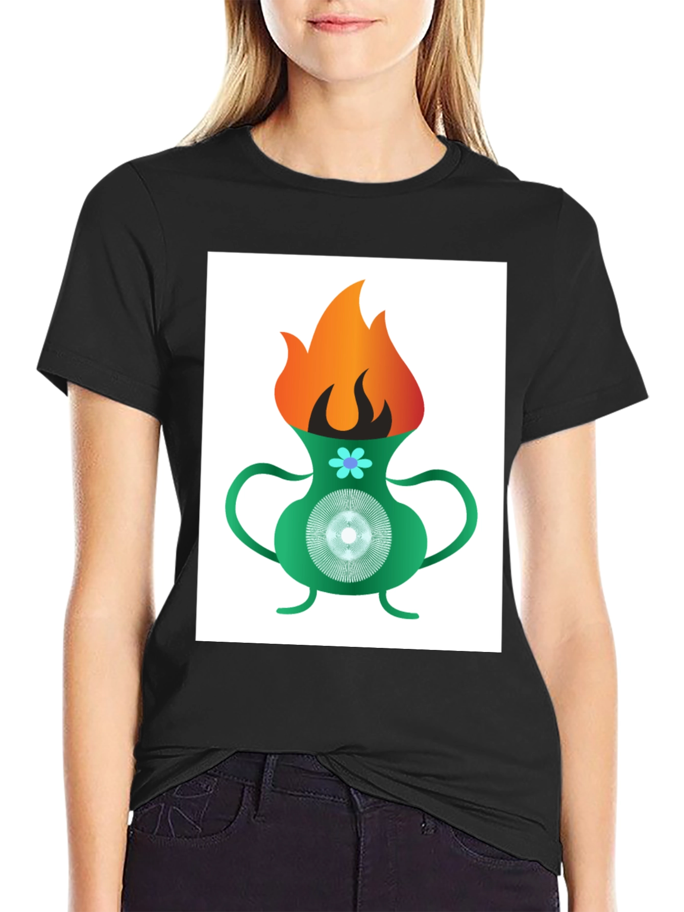 Black Funky Flame Vase T-Shirt - Unique Graphic Tee view 2