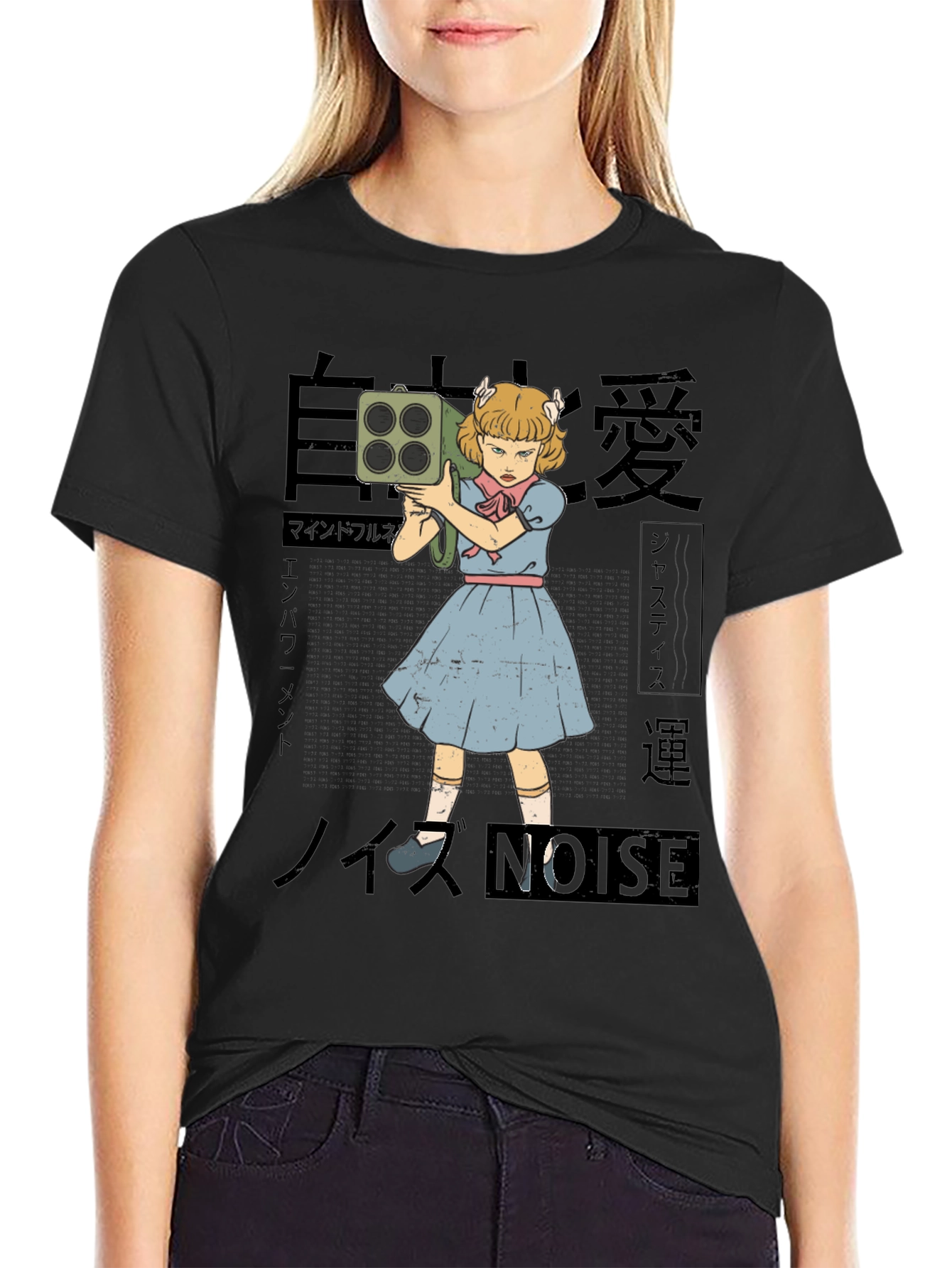 Black Noise Girl Graphic T-Shirt - Edgy Japanese Inspired Tee view 2