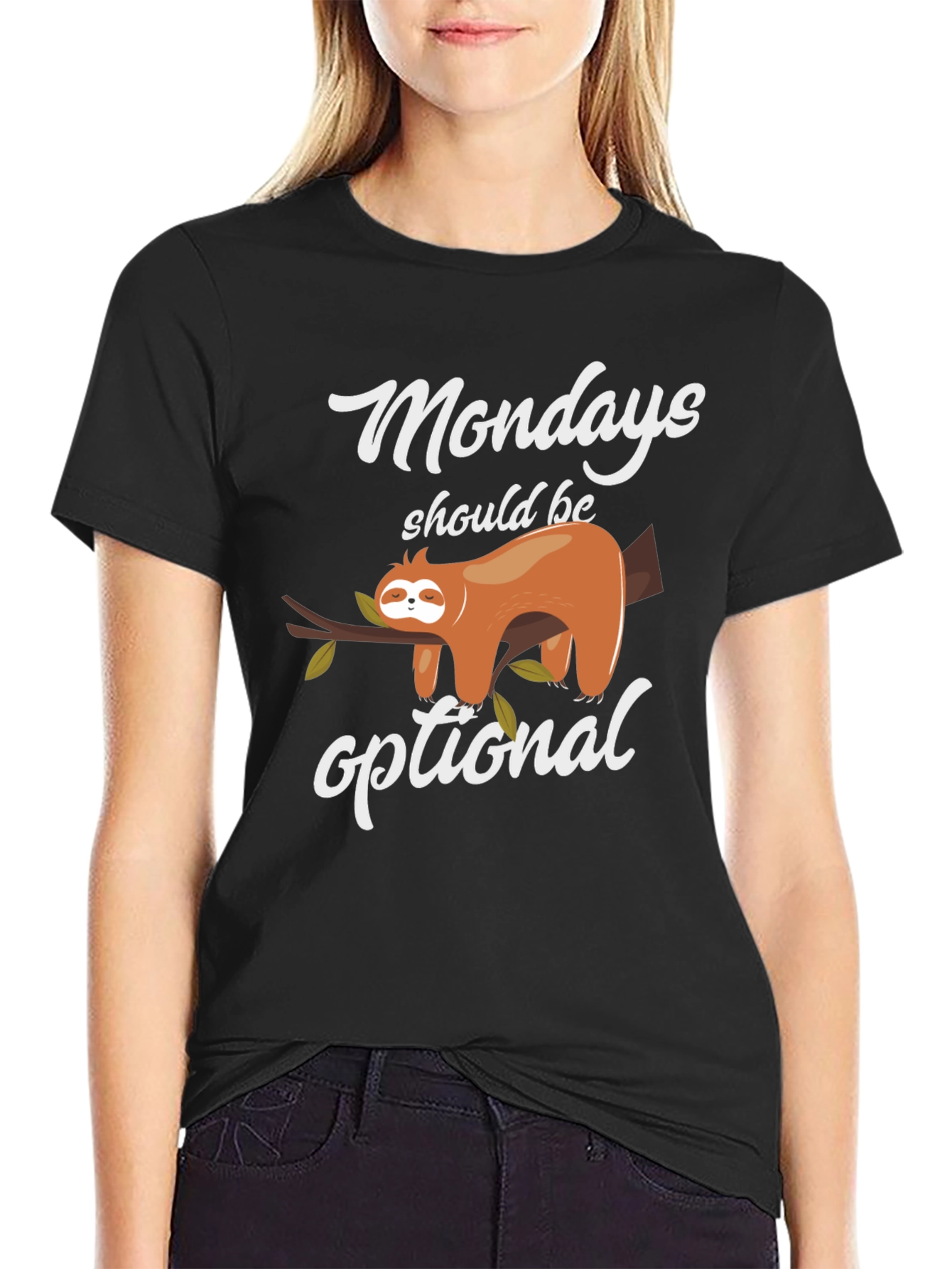 Black Funny Mondays Optional Sloth T-Shirt view 2