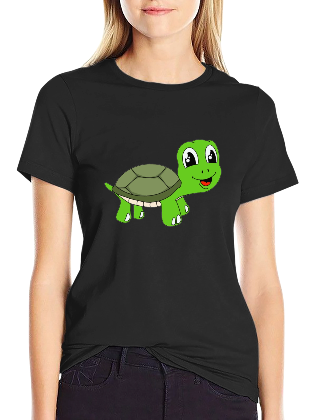 Black Cute Turtle Graphic T-Shirt - Black view 2