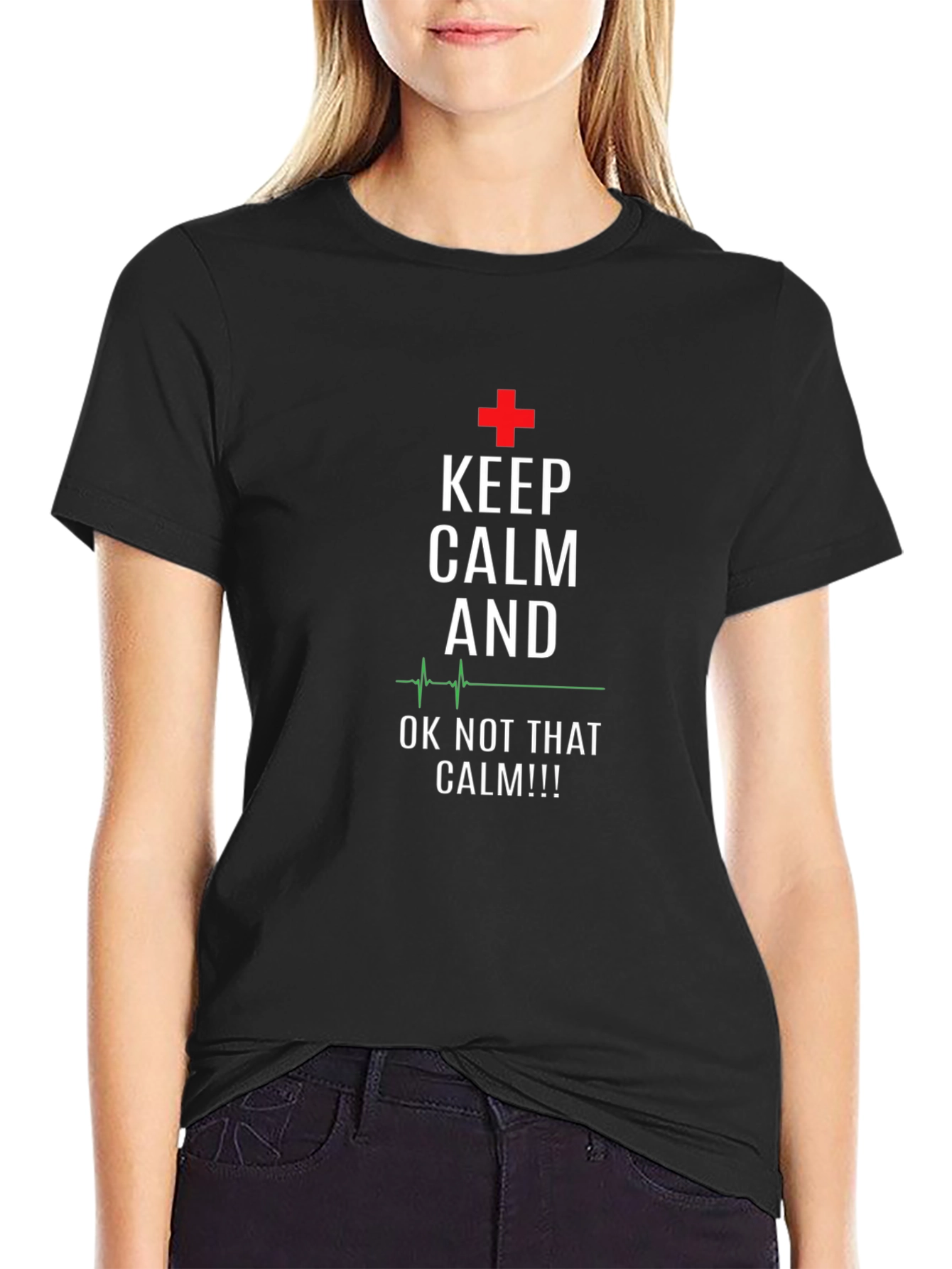 Black Keep Calm Funny Medical T-Shirt view 2