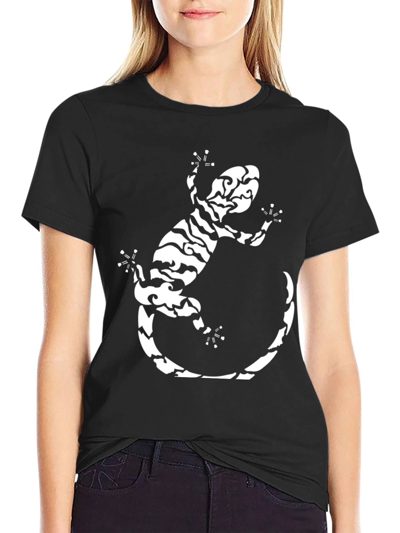 Tribal Gecko Graphic Tee - Stylish Black T-Shirt - 2