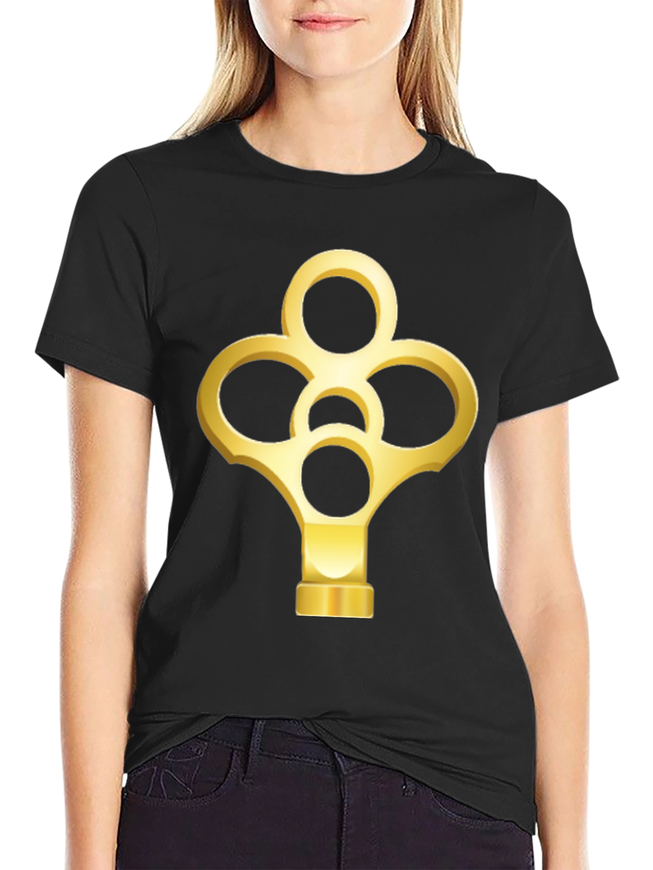 Black Golden Key Graphic Black T-Shirt view 2