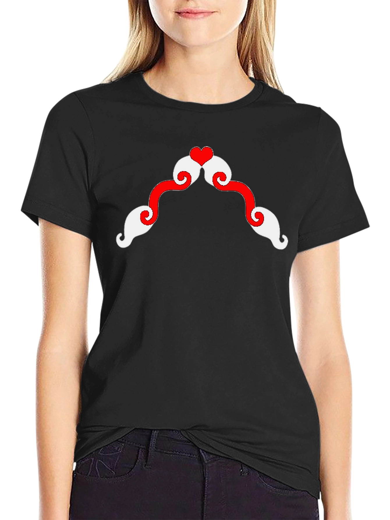 Black Whimsical Mustache Heart Graphic Tee view 2