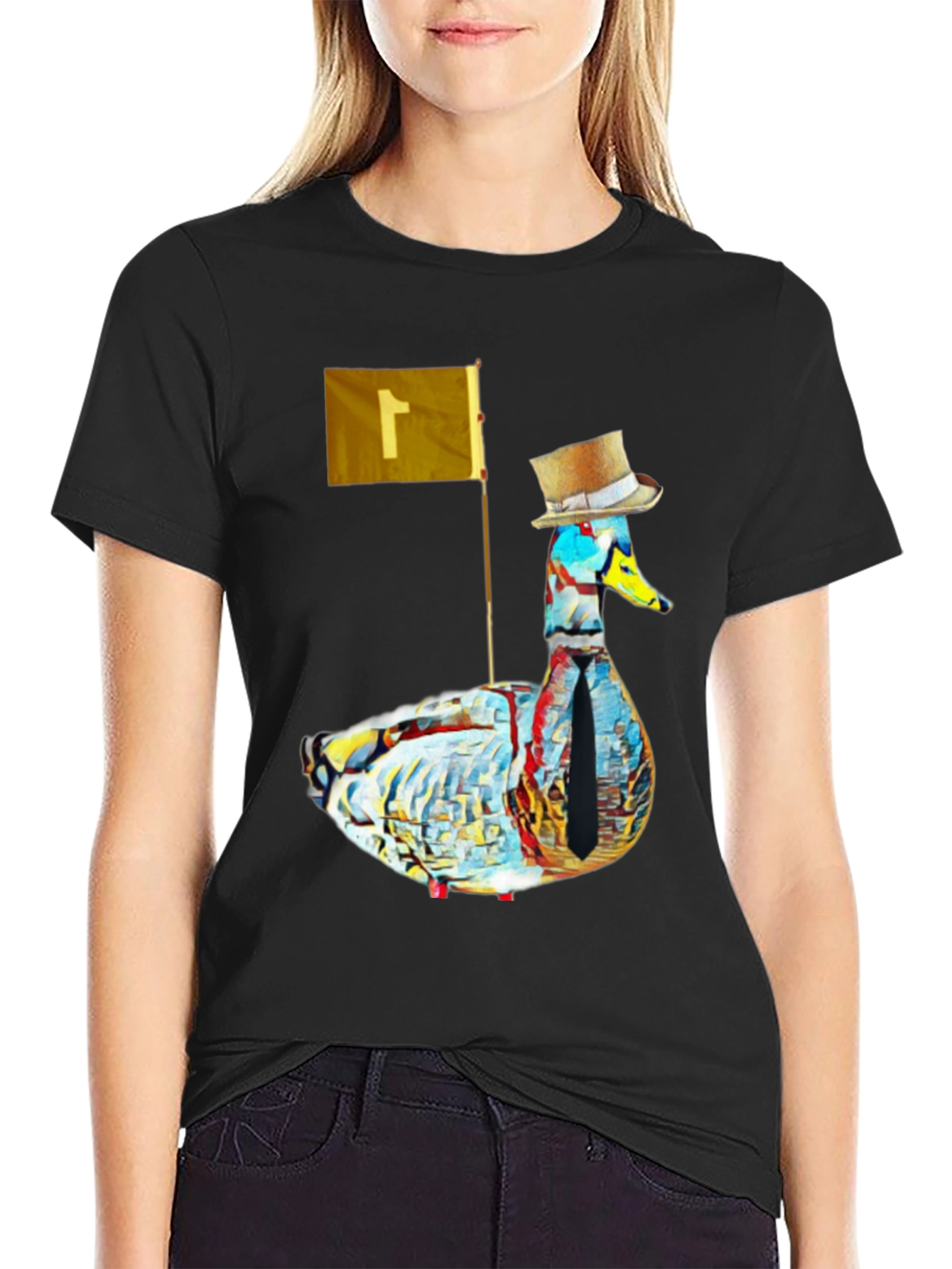 Black Duck with Top Hat Graphic Tee - Stylish Men's Black T-Shirt view 2