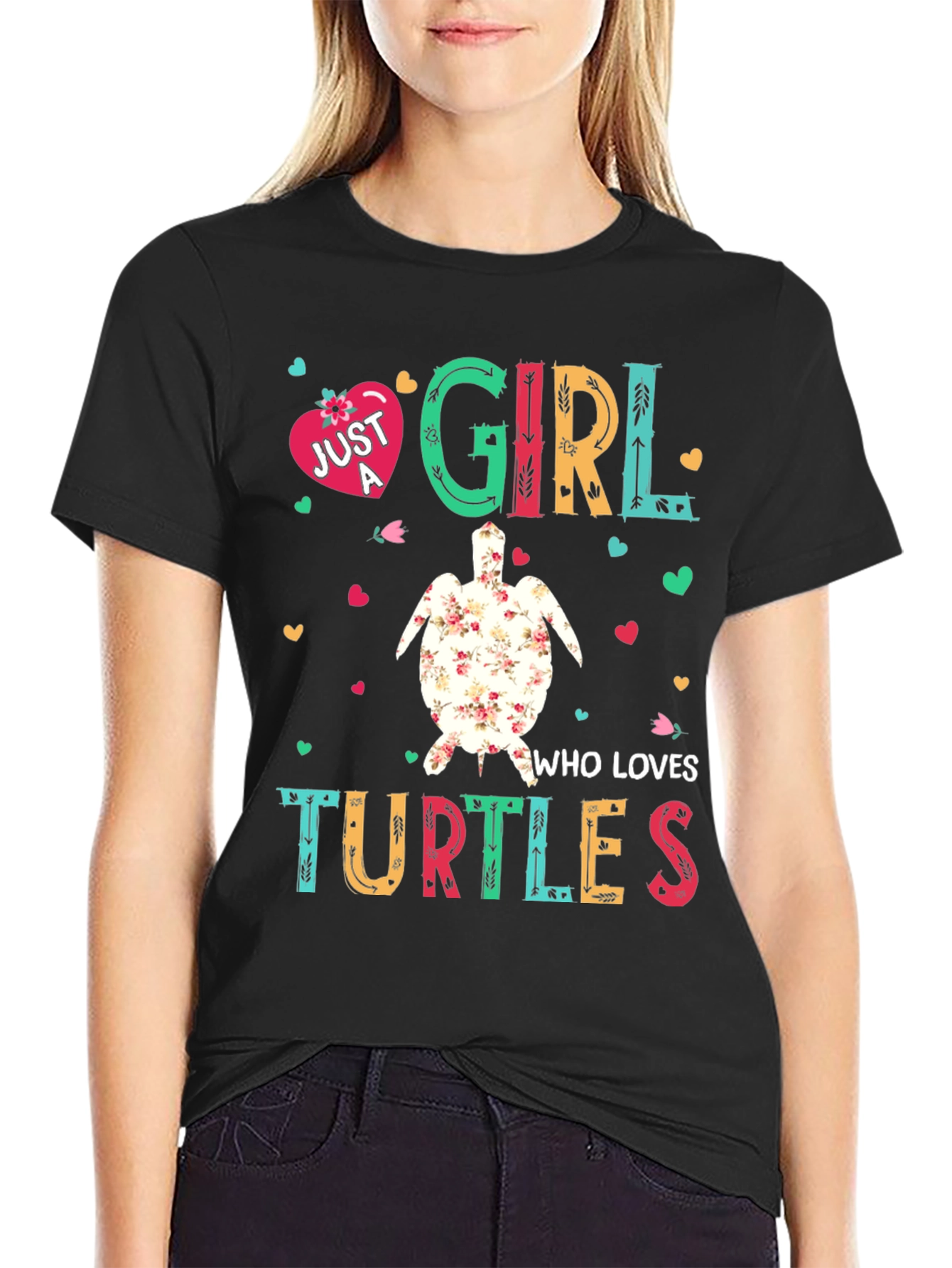 Black Just A Girl Who Loves Turtles T-Shirt view 2