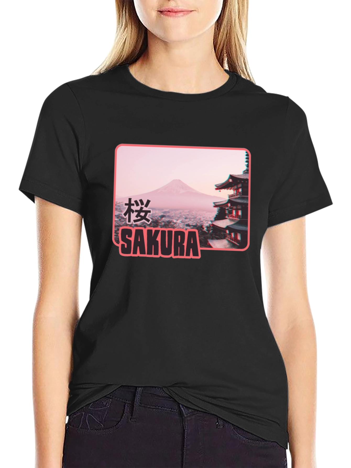 Black Sakura Japan Graphic T-Shirt - Black view 2