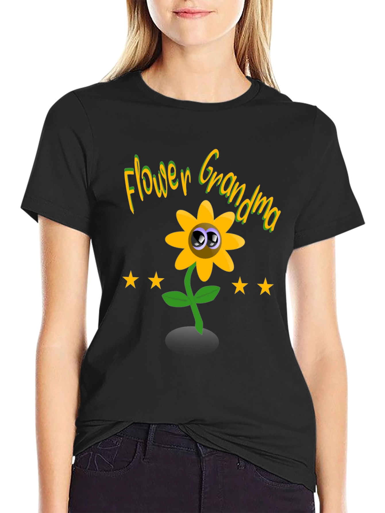 Black Flower Grandma Novelty Graphic T-Shirt view 2