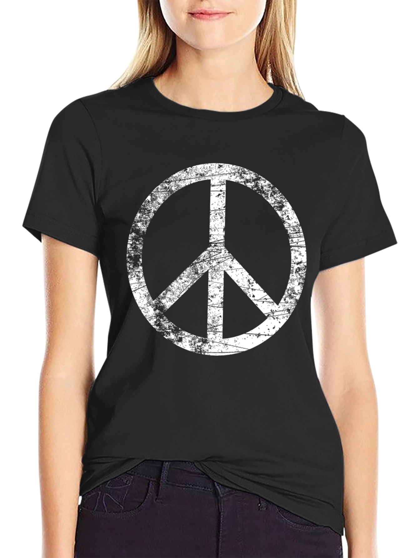 Black Distressed Peace Sign Black T-Shirt view 2