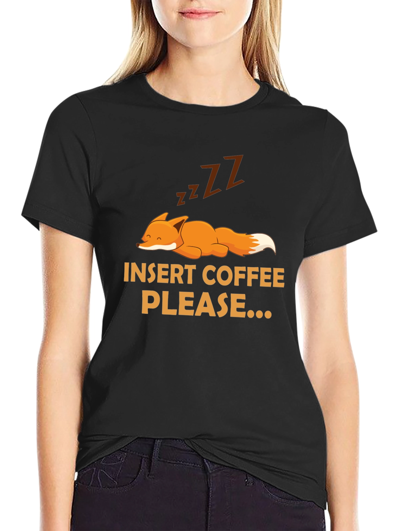 Black Insert Coffee Please Fox Graphic Tee view 2