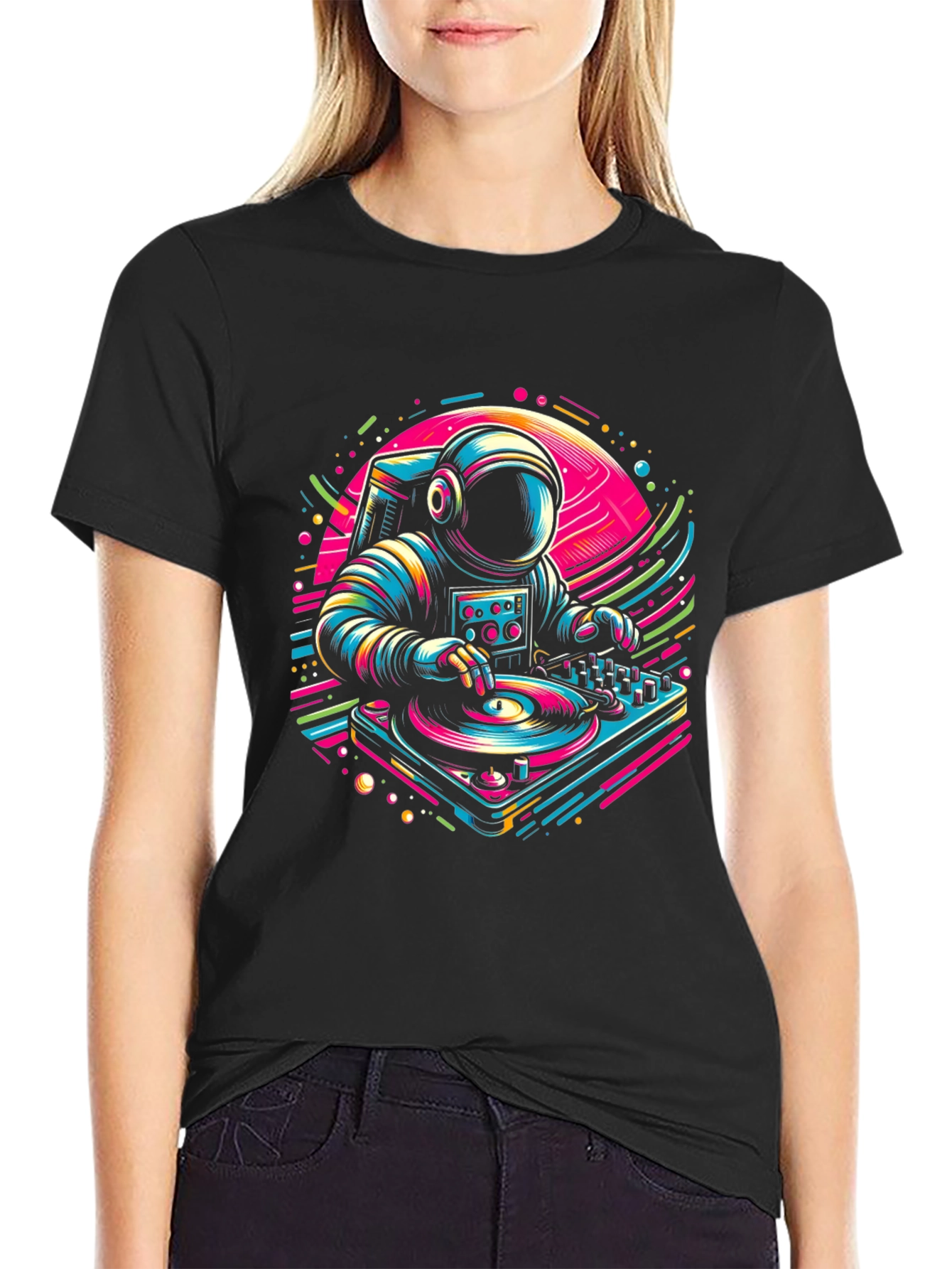 Black DJ Astronaut Graphic Tee - Space Beats view 2