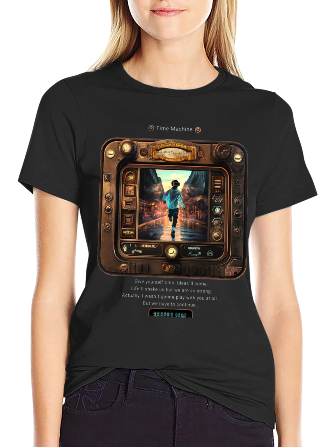 Black Time Machine Graphic Tee - Retro Future Style view 2