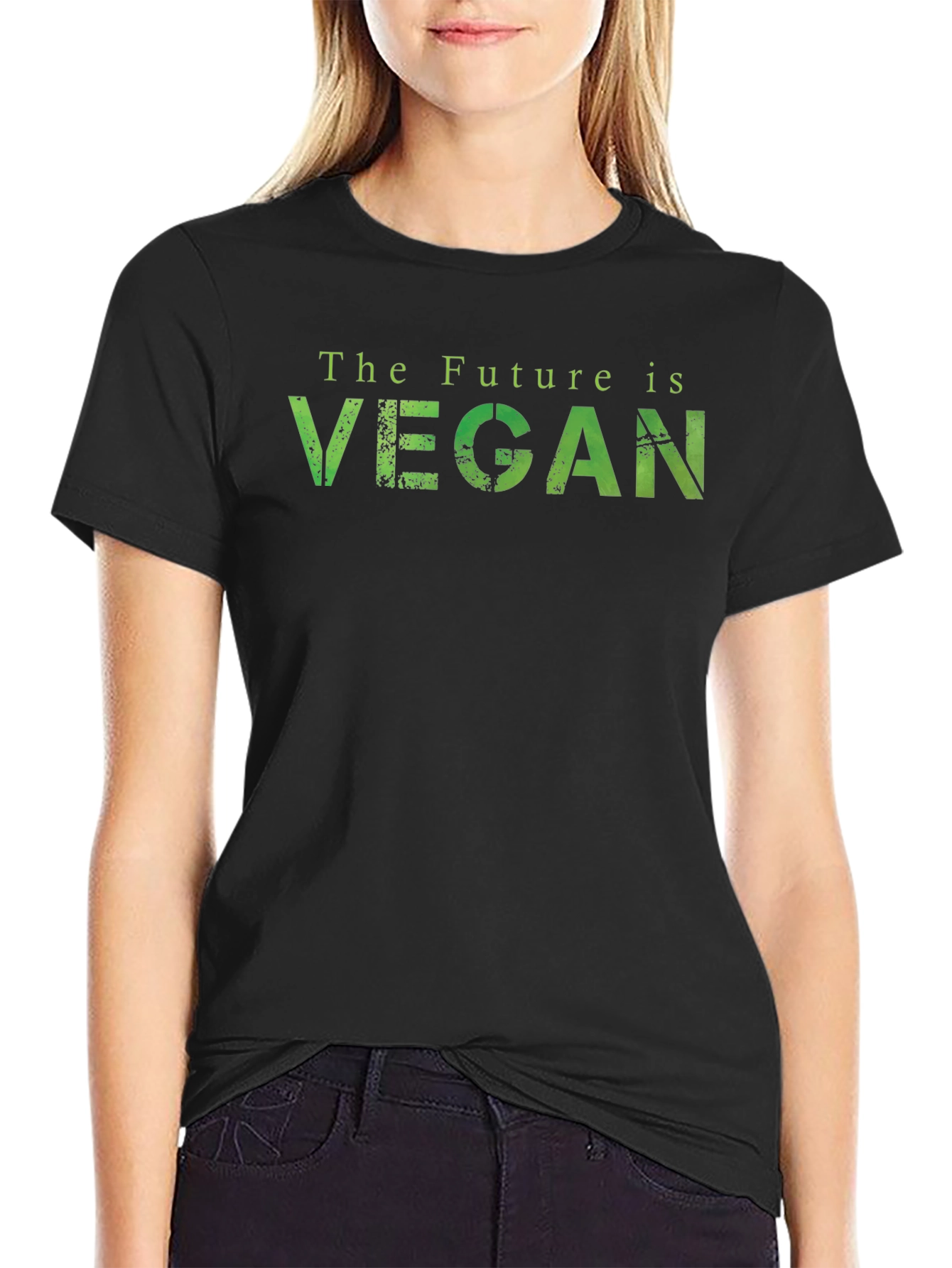 Black The Future is Vegan T-Shirt - Green Lettering view 2