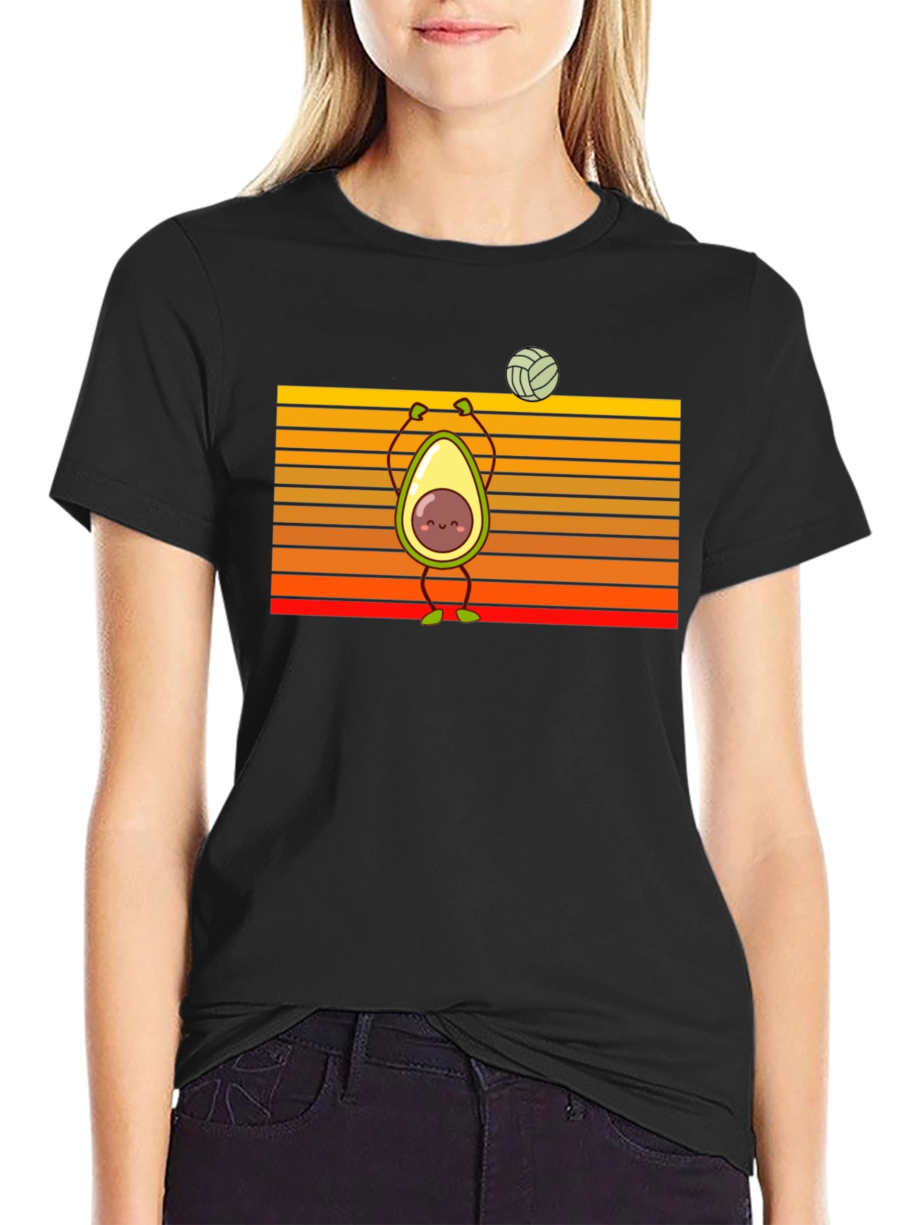 Black Avocado Volleyball T-Shirt: Fun & Stylish view 2