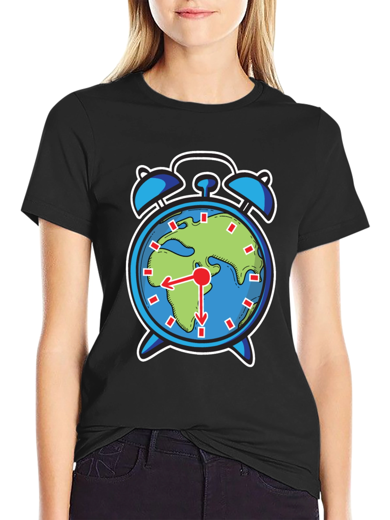 Black Earth Alarm Clock Graphic Tee - Time to Act! view 2