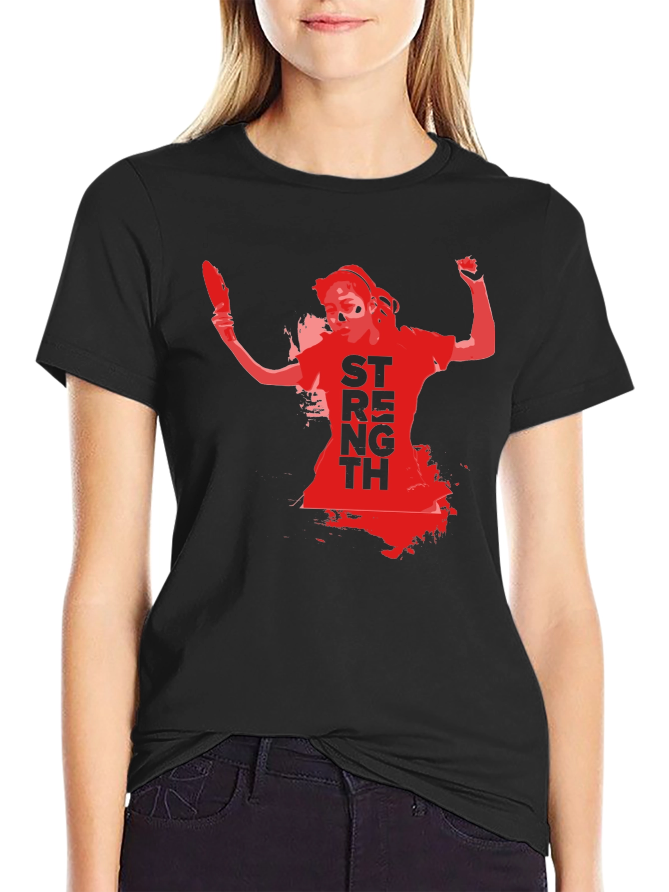 Black Strength Woman Graphic T-Shirt - Black view 2