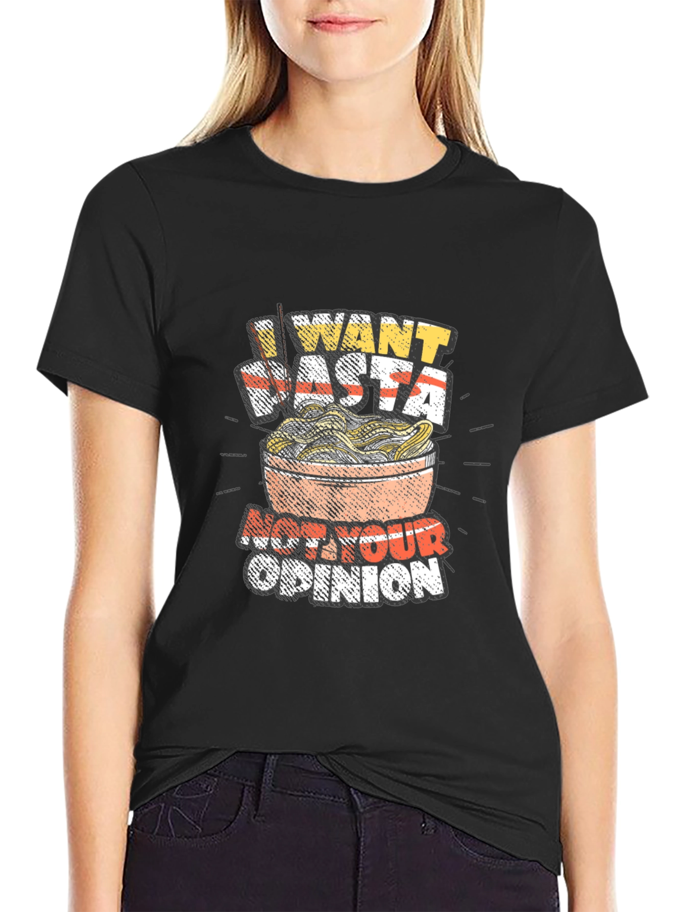 Black I Want Pasta Graphic T-Shirt - Funny Foodie Tee view 2