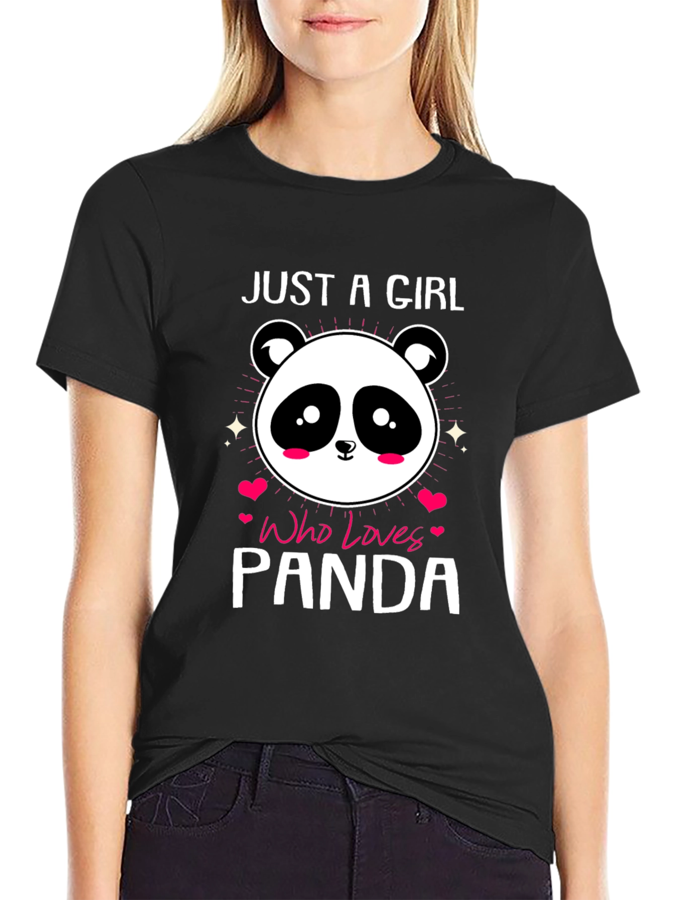 Black Just A Girl Who Loves Panda T-Shirt view 2