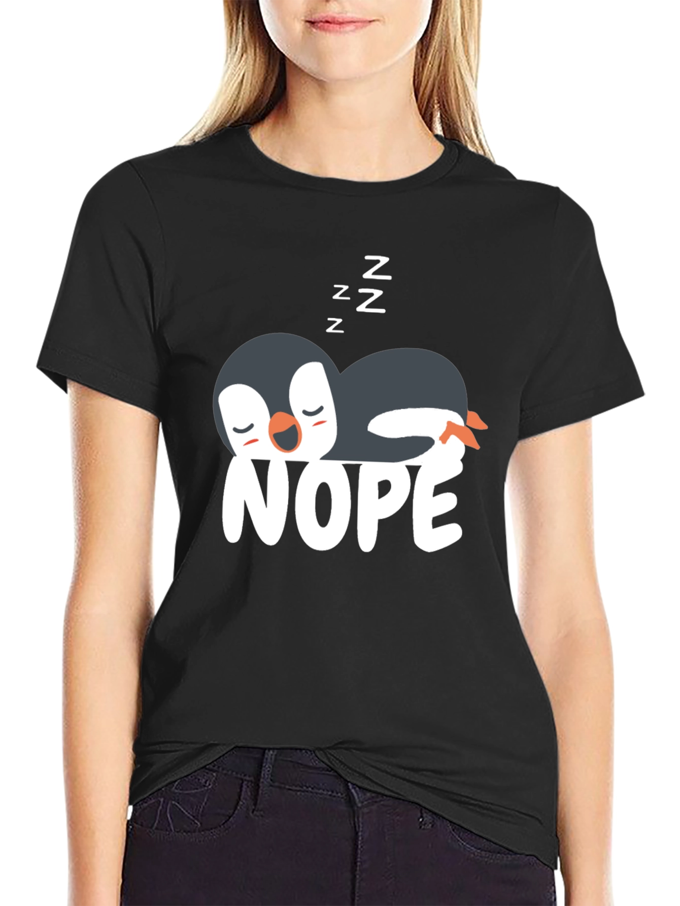 Black Nope Penguin T-Shirt - Funny & Relaxed Style view 2