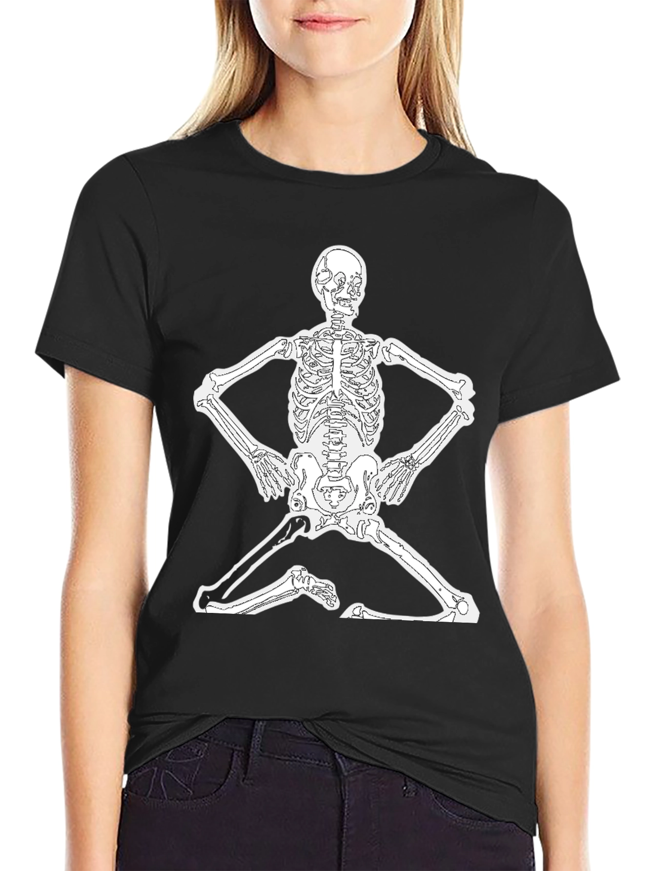 Black Yoga Skeleton Black T-Shirt view 2
