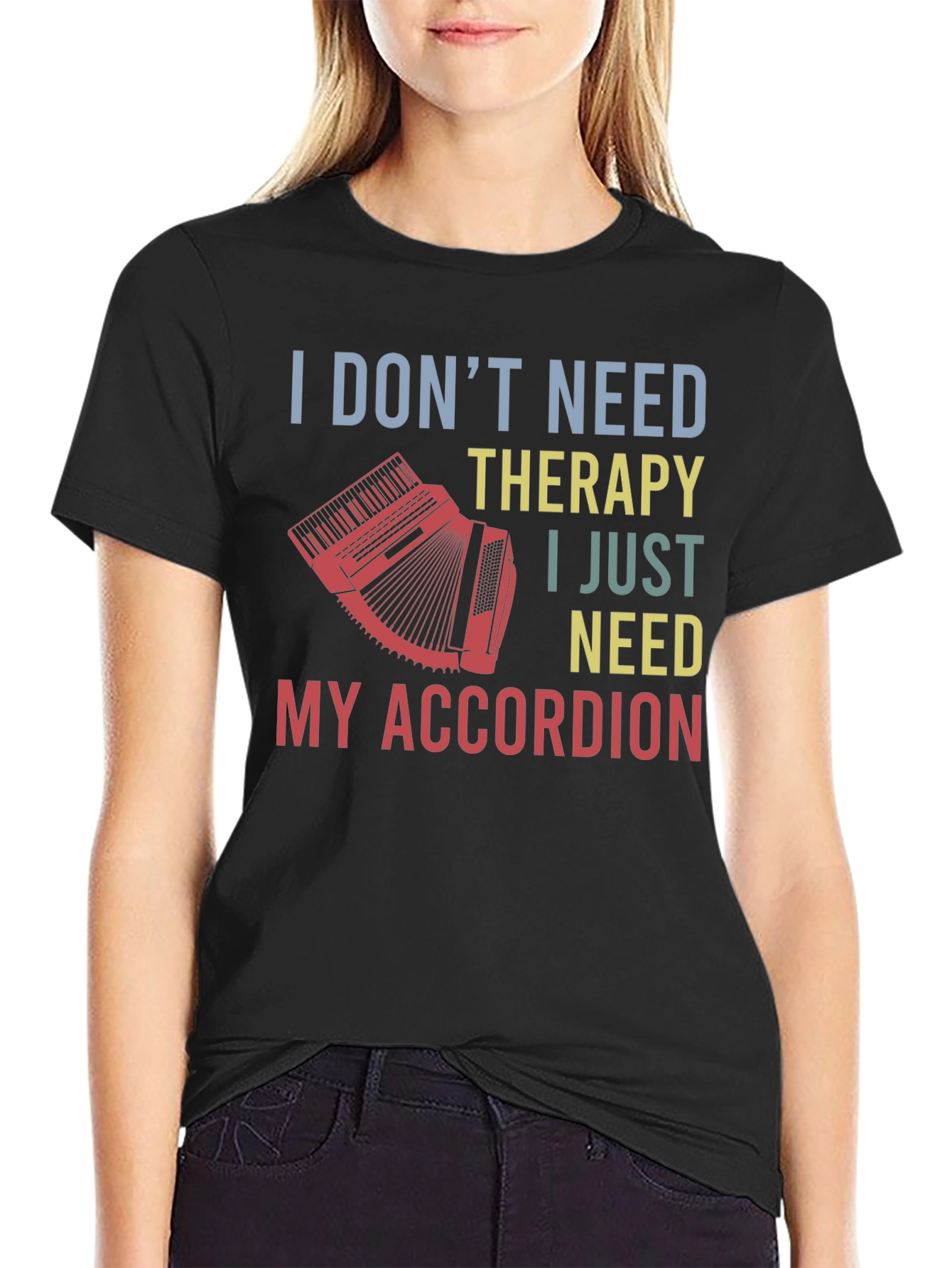 Black Accordion Therapy T-Shirt - Musician Gift view 2