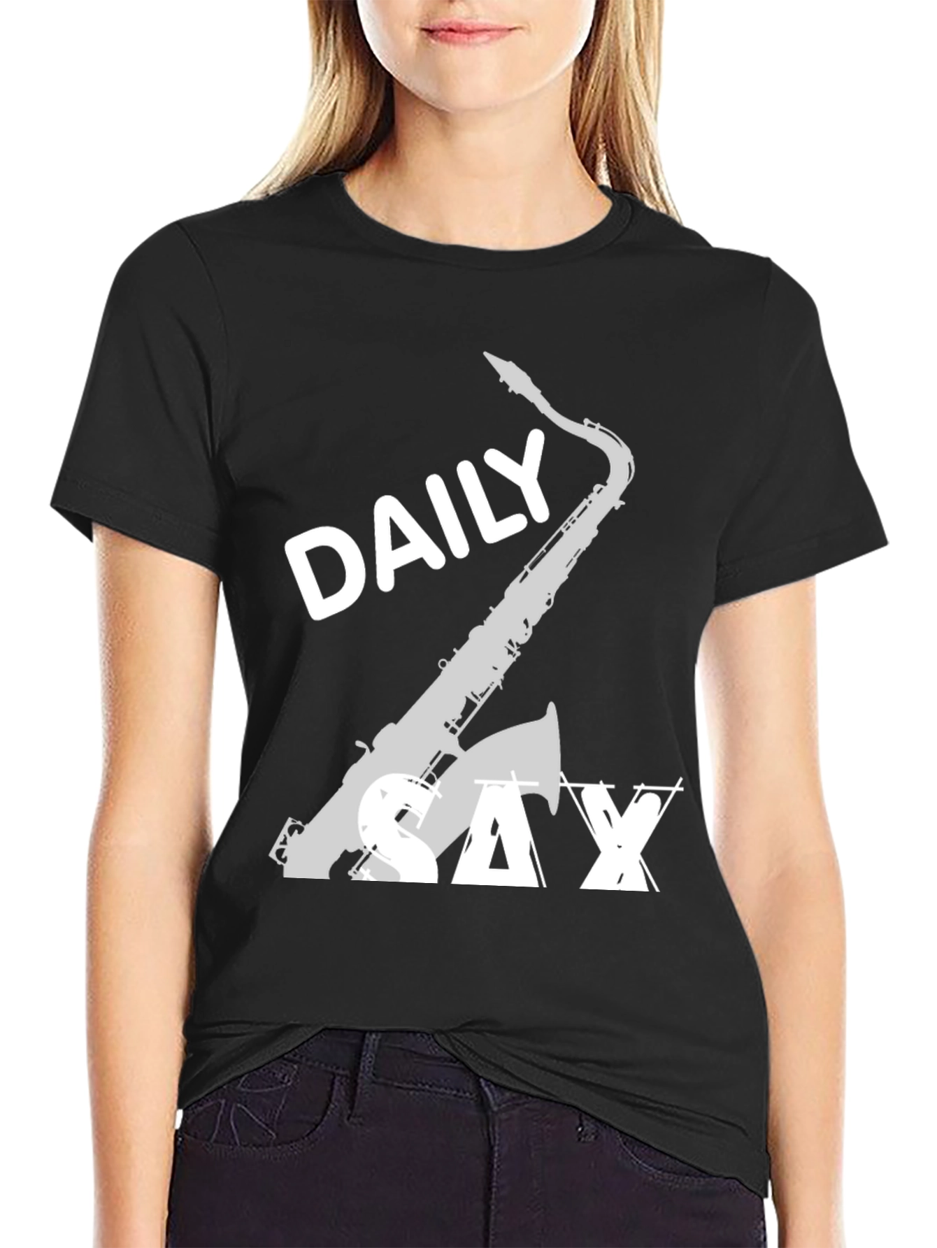 Black Daily Sax Black T-Shirt - Music Lover Tee view 2