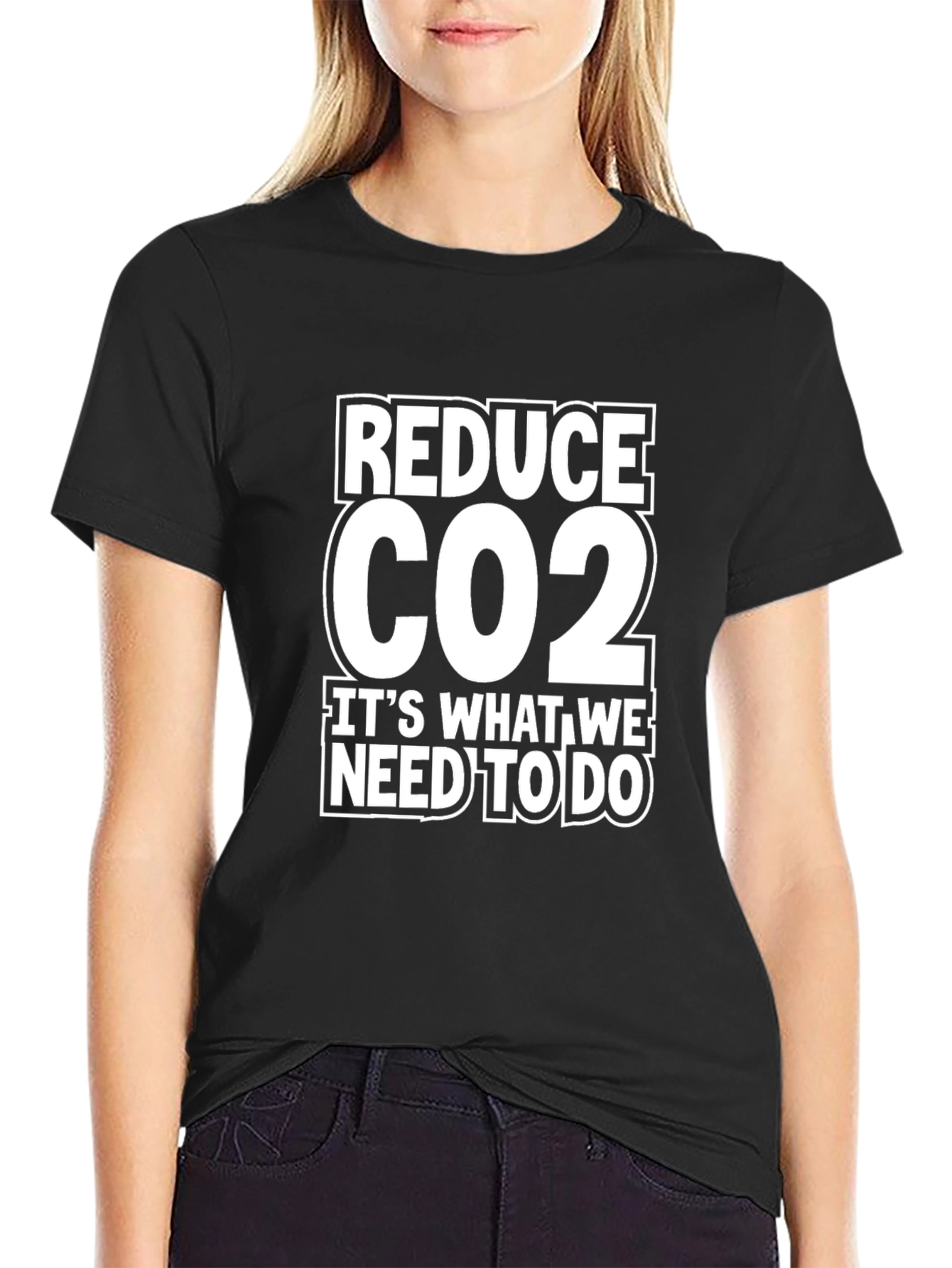 Black Reduce CO2 T-Shirt: Environmental Awareness Tee view 2