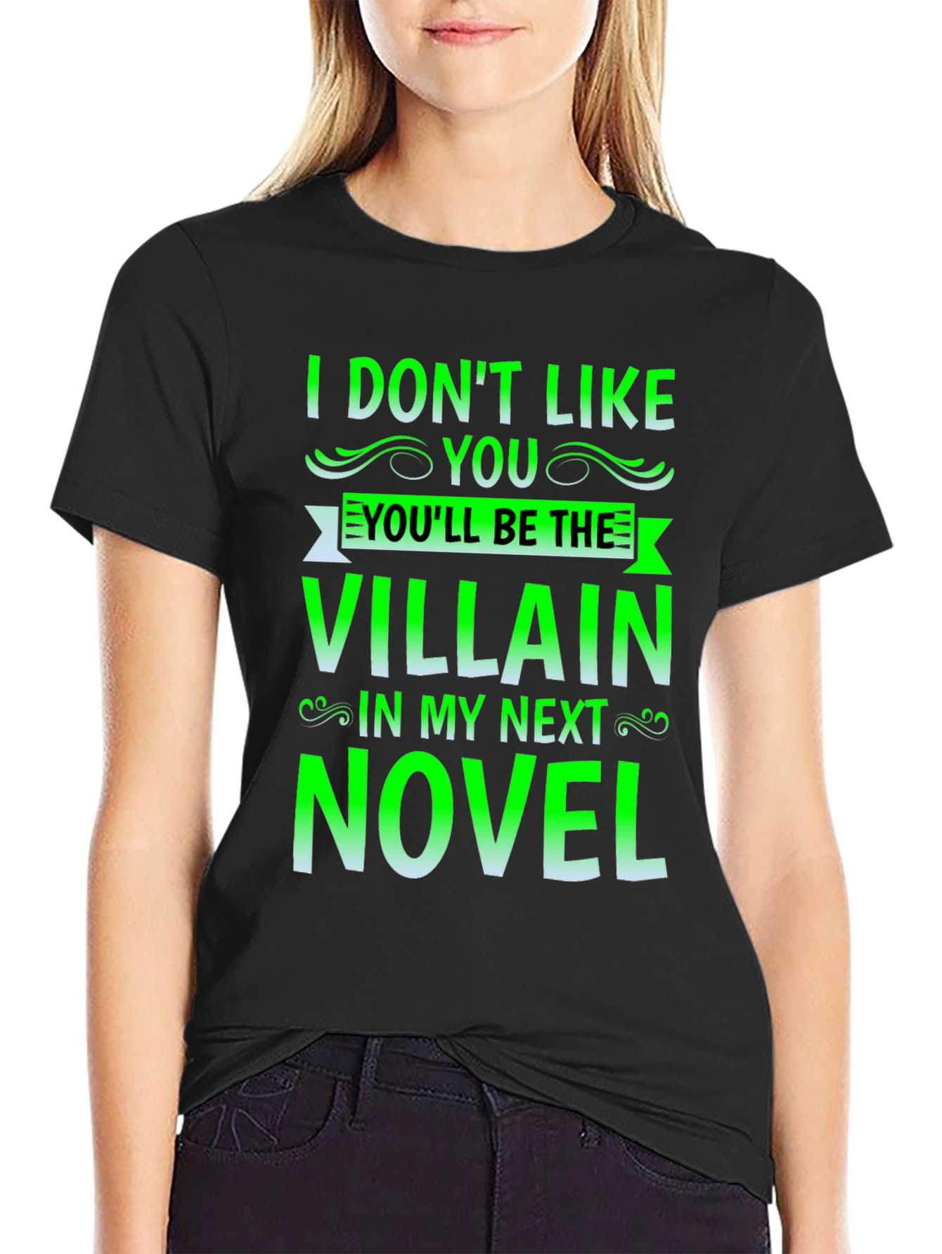 Black Villain Novel Black T-Shirt - Funny Writer Tee view 2