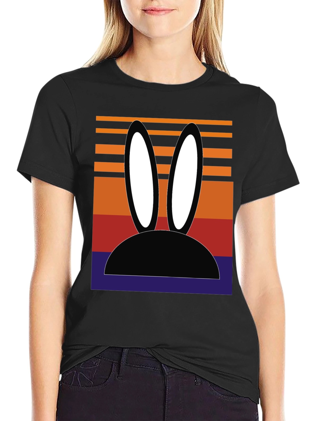 Black Retro Bunny Ears Graphic Tee view 2