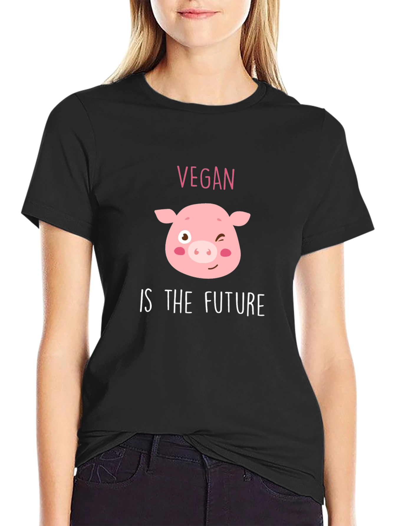 Black Vegan Pig T-Shirt - Vegan is the Future Tee view 2