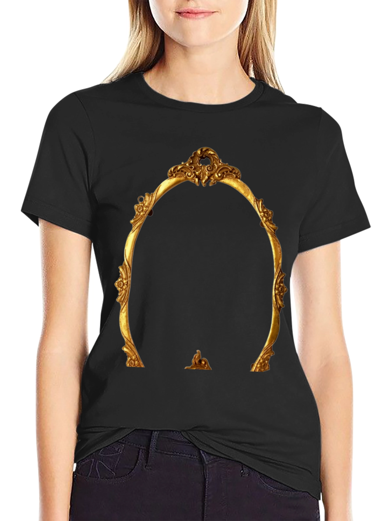 Black Ornate Golden Frame Graphic Tee - Statement Style view 2