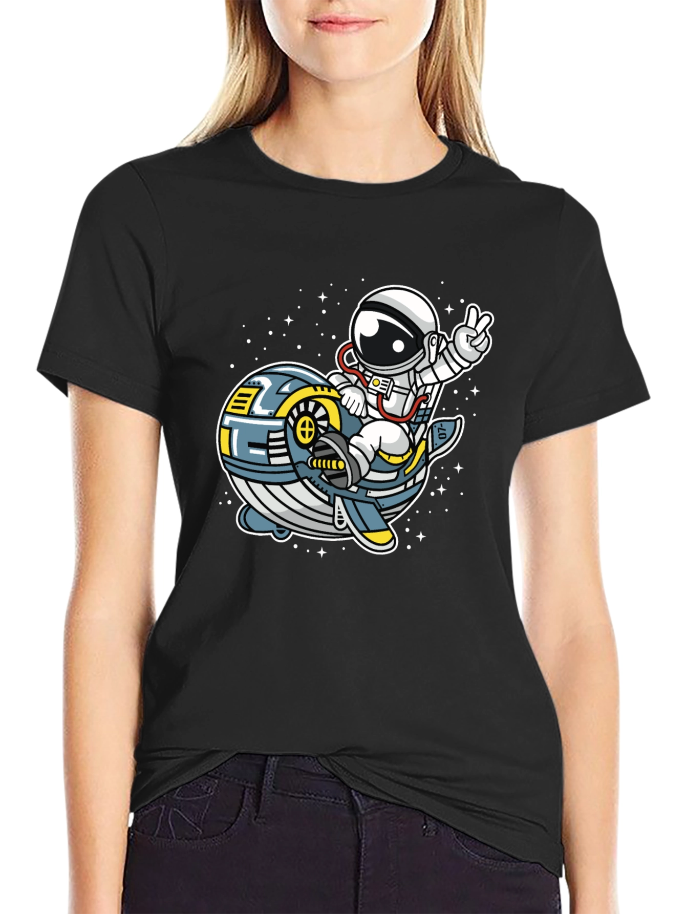 Black Astronaut Whale Space Ride T-Shirt view 2