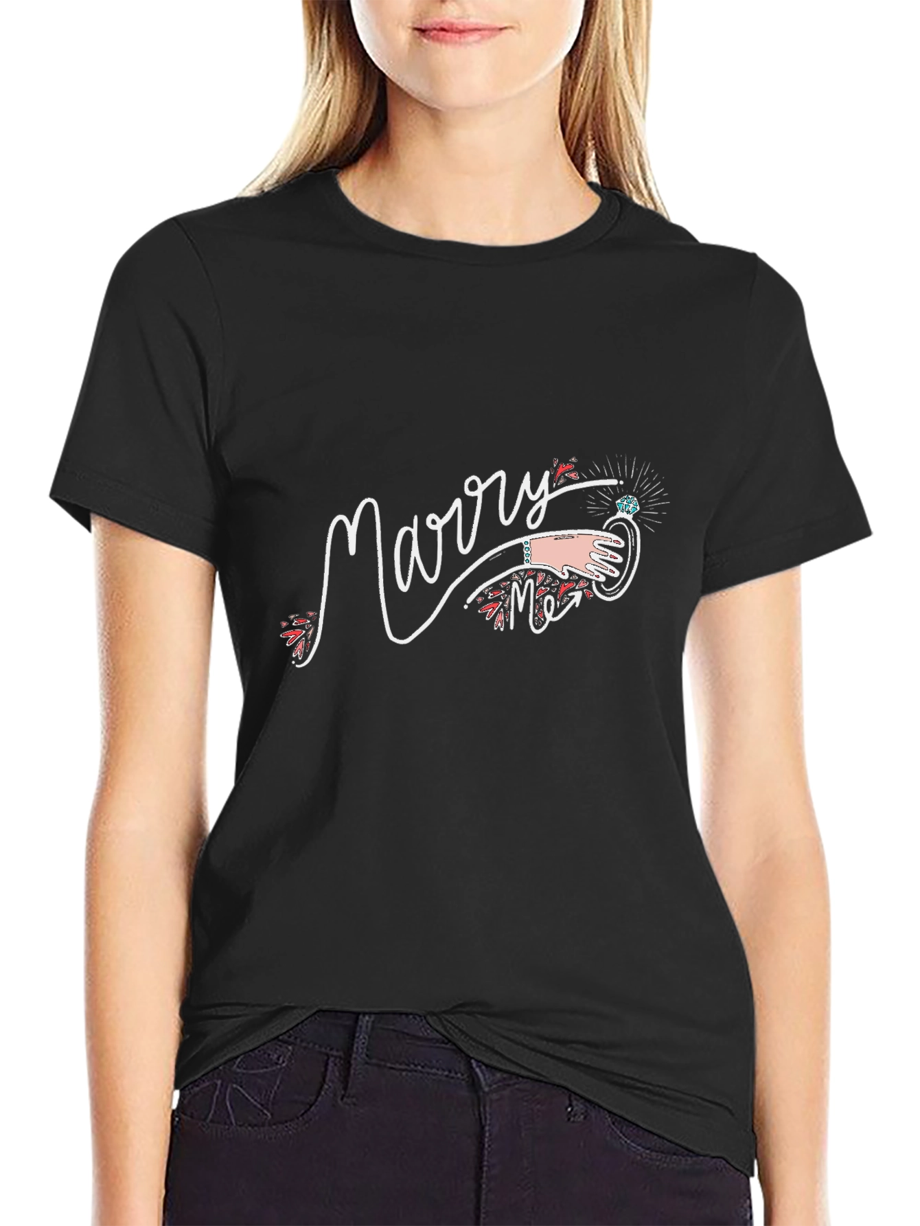 Black Marry Me Proposal T-Shirt - Black view 2